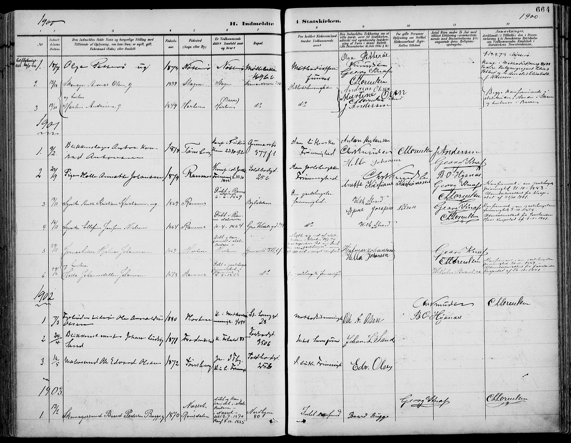 Tønsberg kirkebøker, AV/SAKO-A-330/F/Fa/L0013: Parish register (official) no. I 13, 1900-1913, p. 664