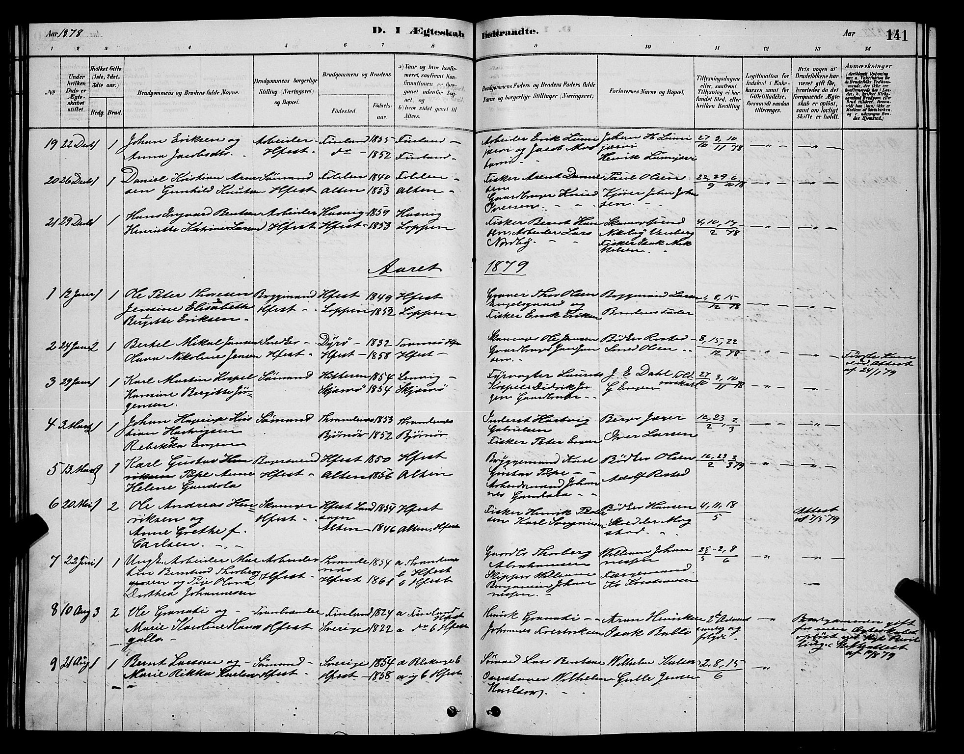 Hammerfest sokneprestkontor, SATØ/S-1347/H/Hb/L0006.klokk: Parish register (copy) no. 6, 1876-1884, p. 141