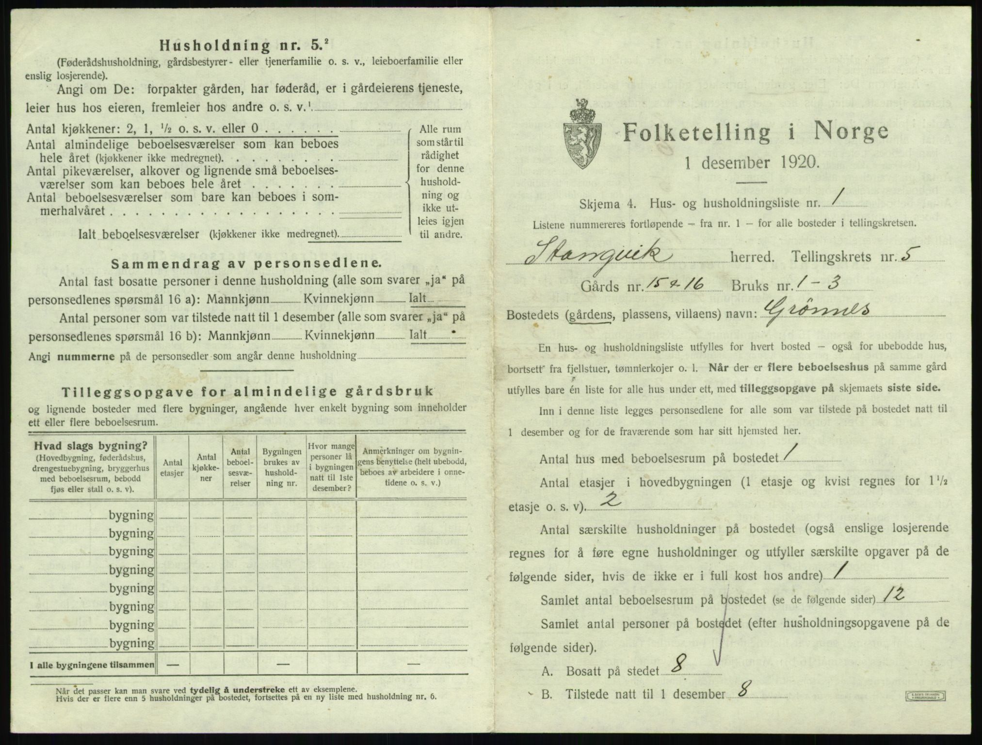 SAT, 1920 census for Stangvik, 1920, p. 460