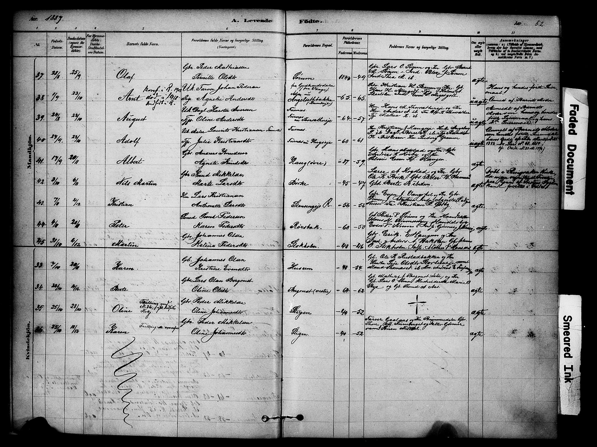 Ringsaker prestekontor, AV/SAH-PREST-014/K/Ka/L0014: Parish register (official) no. 14, 1879-1890, p. 52