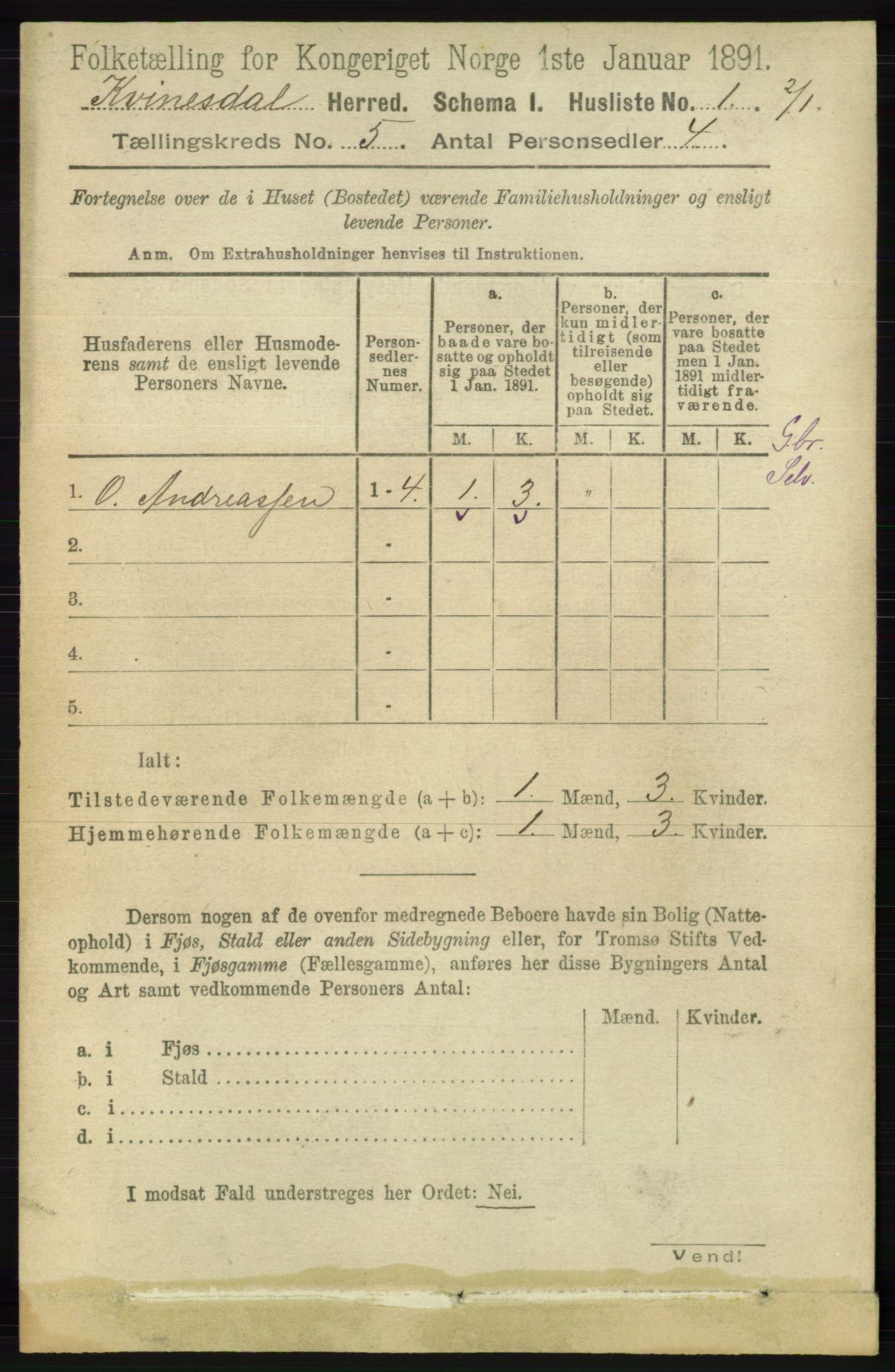 RA, 1891 census for 1037 Kvinesdal, 1891, p. 1624