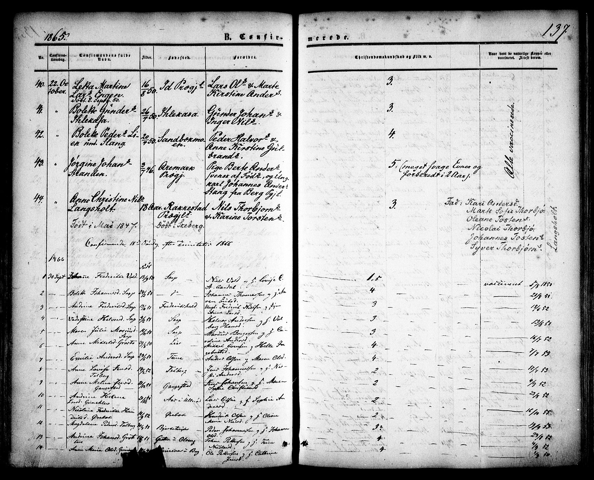 Skjeberg prestekontor Kirkebøker, SAO/A-10923/F/Fa/L0007: Parish register (official) no. I 7, 1859-1868, p. 137