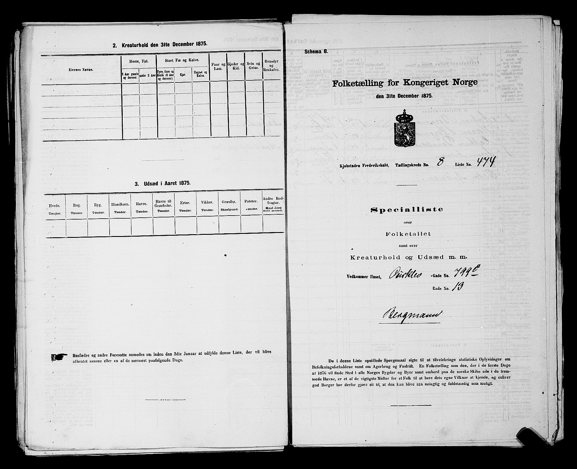 RA, 1875 census for 0101P Fredrikshald, 1875, p. 1231