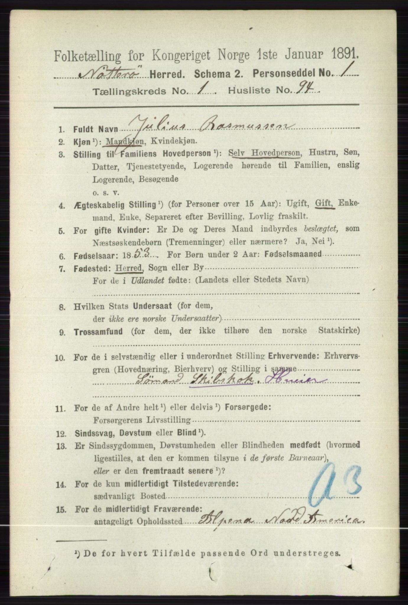 RA, 1891 census for 0722 Nøtterøy, 1891, p. 728