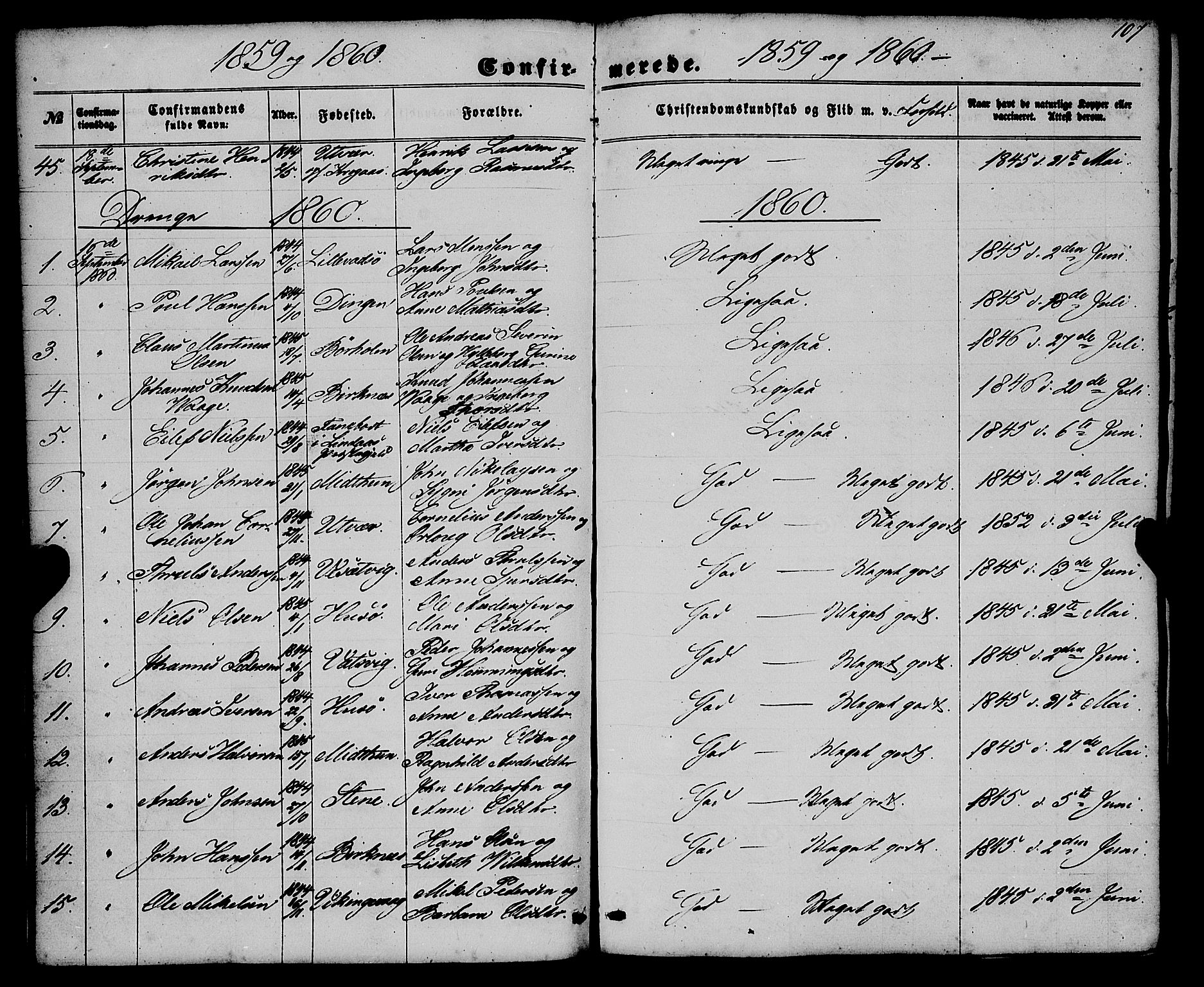 Gulen sokneprestembete, AV/SAB-A-80201/H/Haa/Haaa/L0022: Parish register (official) no. A 22, 1859-1869, p. 107