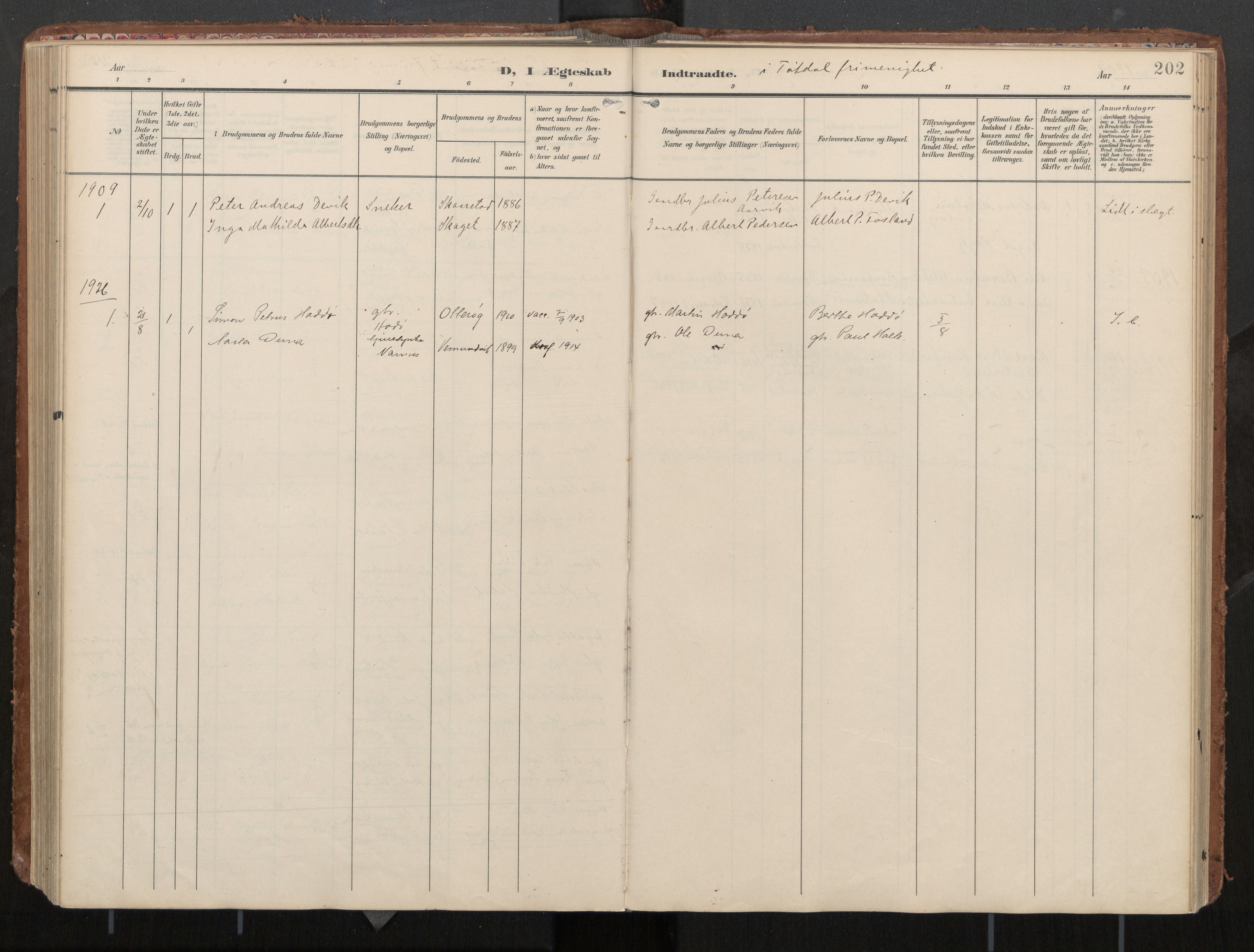 Ministerialprotokoller, klokkerbøker og fødselsregistre - Nord-Trøndelag, SAT/A-1458/774/L0629: Parish register (official), 1904-1926, p. 202