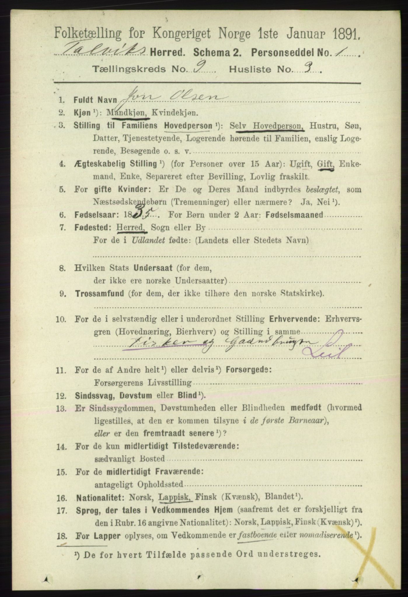 RA, 1891 census for 2013 Talvik, 1891, p. 2184