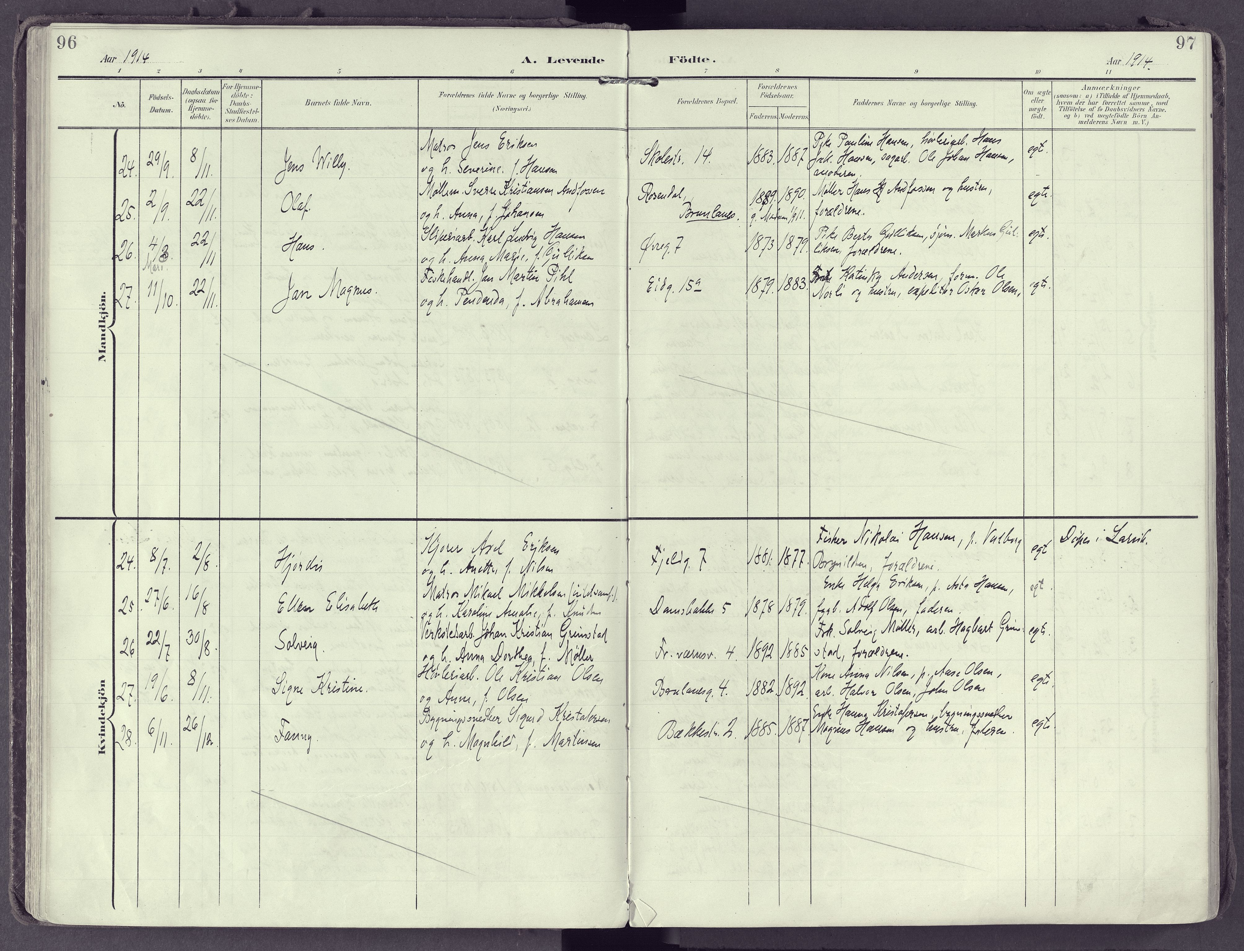 Larvik kirkebøker, SAKO/A-352/F/Fb/L0005: Parish register (official) no. II 5, 1903-1925, p. 96-97