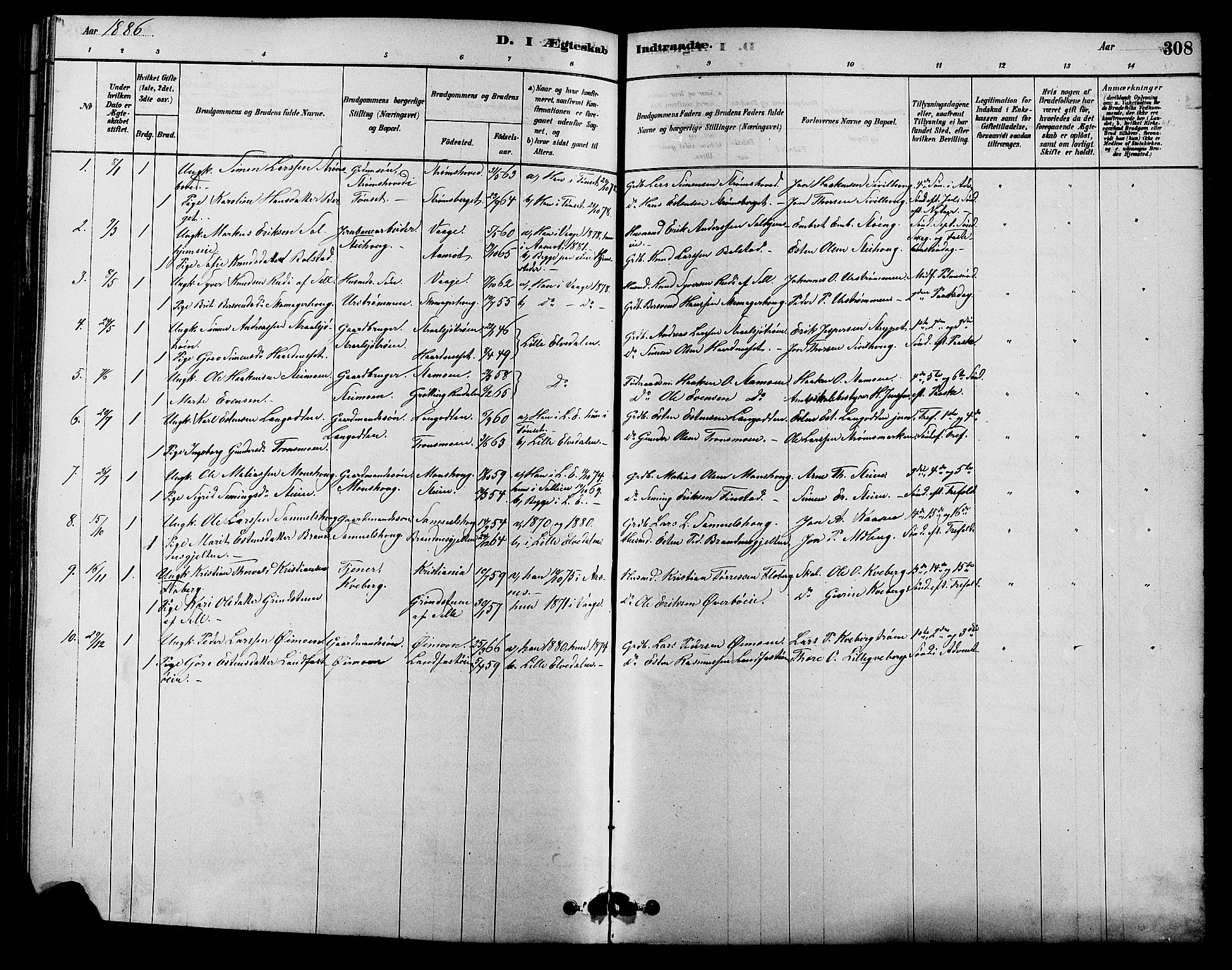 Alvdal prestekontor, SAH/PREST-060/H/Ha/Hab/L0003: Parish register (copy) no. 3, 1878-1907, p. 308