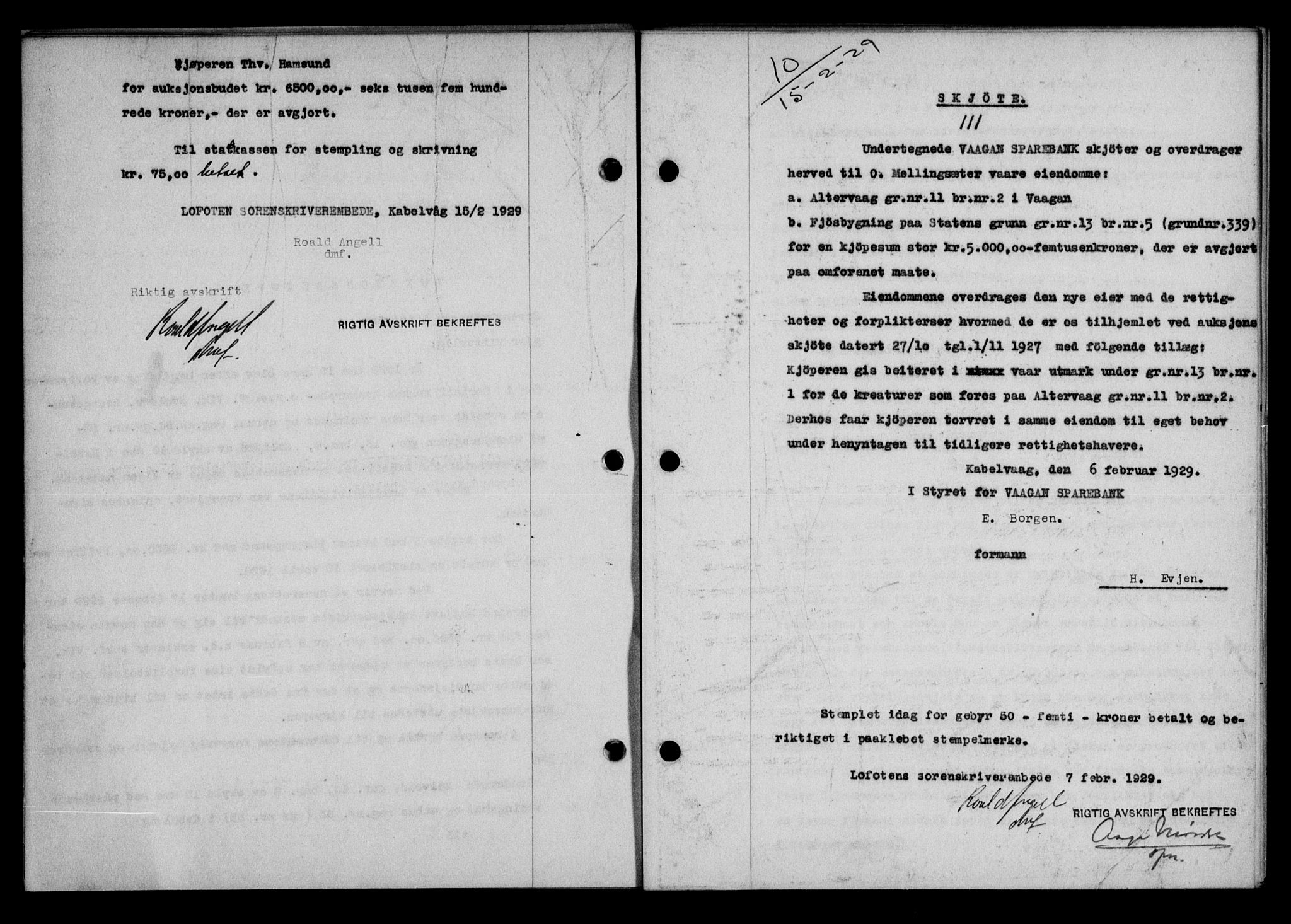 Lofoten sorenskriveri, SAT/A-0017/1/2/2C/L0019b: Mortgage book no. 19b, 1929-1929, Deed date: 15.02.1929