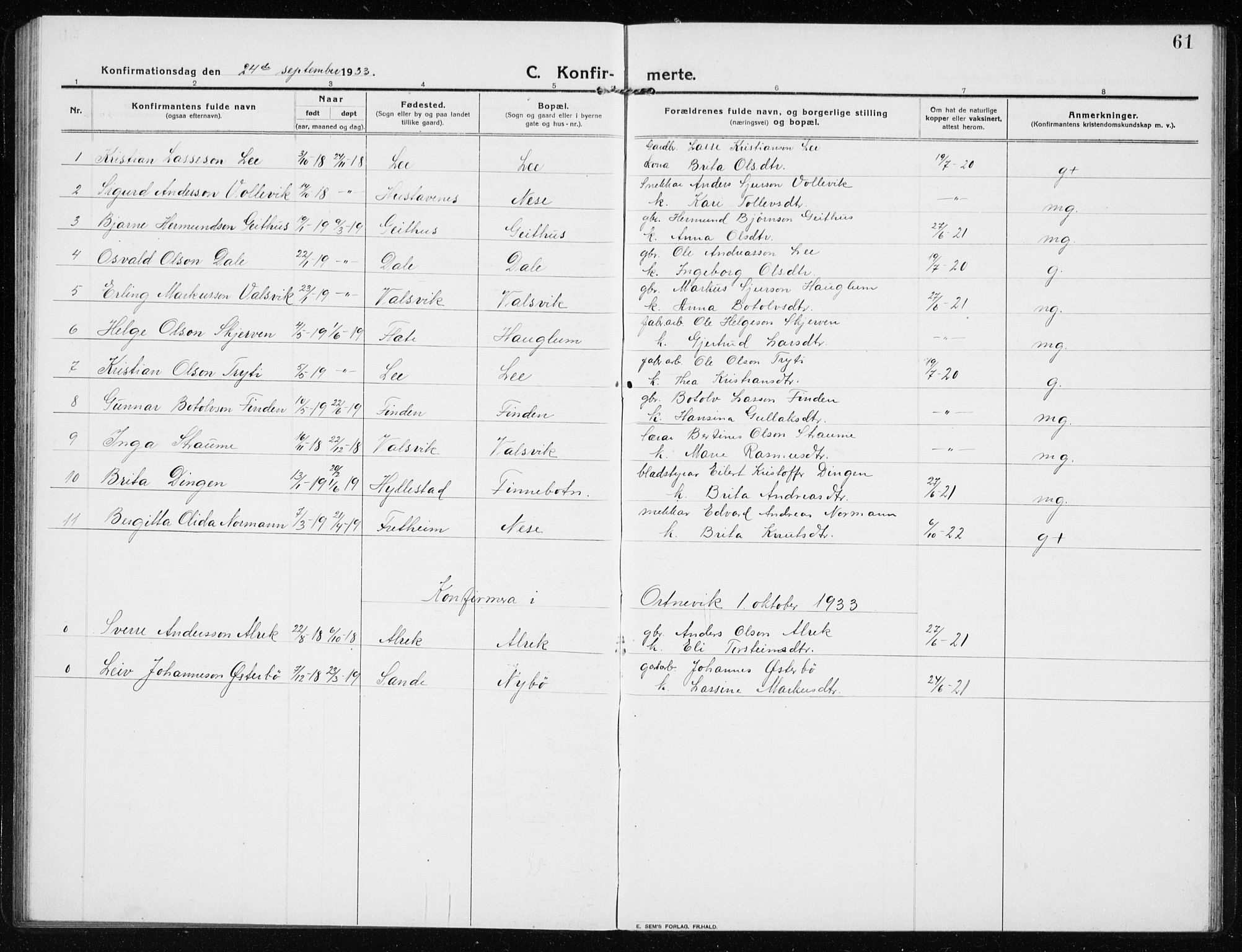 Vik sokneprestembete, AV/SAB-A-81501/H/Hab/Habb/L0004: Parish register (copy) no. B 4, 1913-1938, p. 61