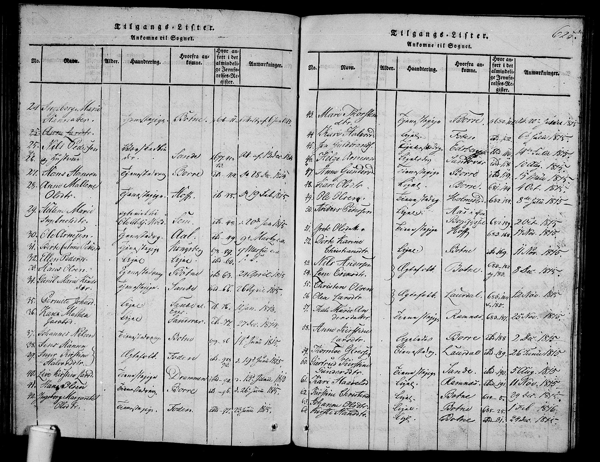 Våle kirkebøker, SAKO/A-334/F/Fa/L0007: Parish register (official) no. I 7, 1814-1824, p. 624-625