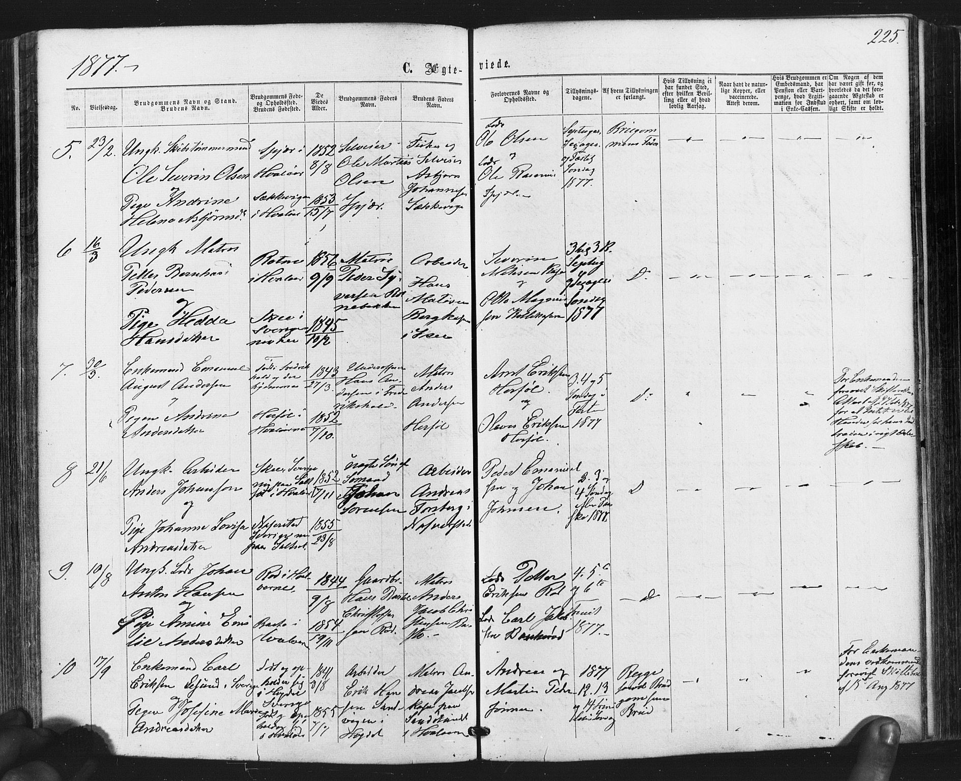 Hvaler prestekontor Kirkebøker, SAO/A-2001/F/Fa/L0007: Parish register (official) no. I 7, 1864-1878, p. 225
