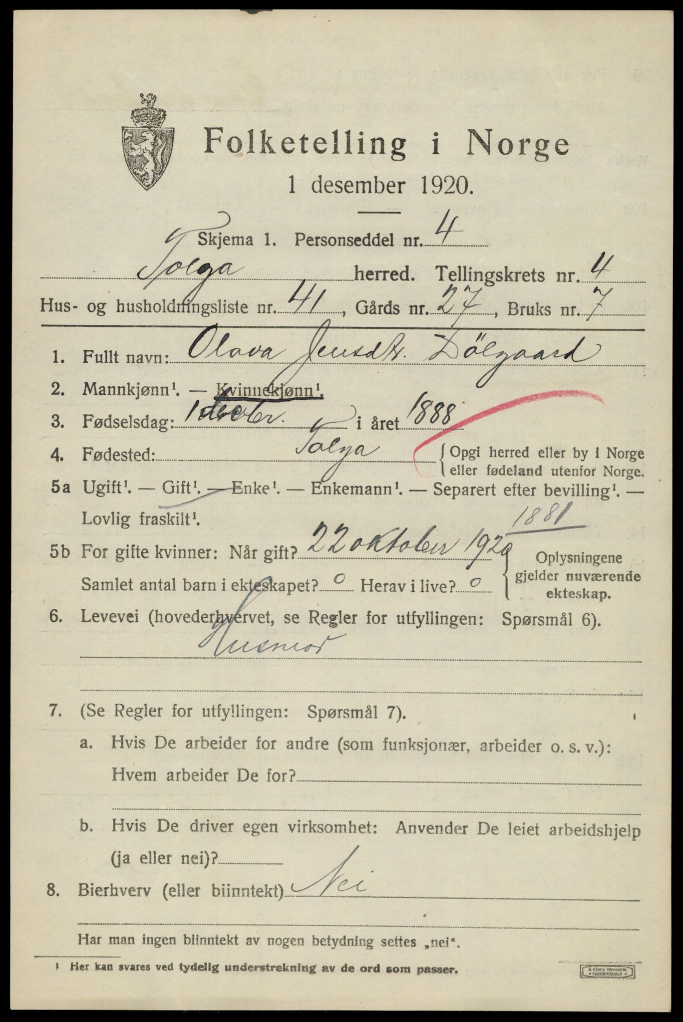 SAH, 1920 census for Tolga, 1920, p. 3071