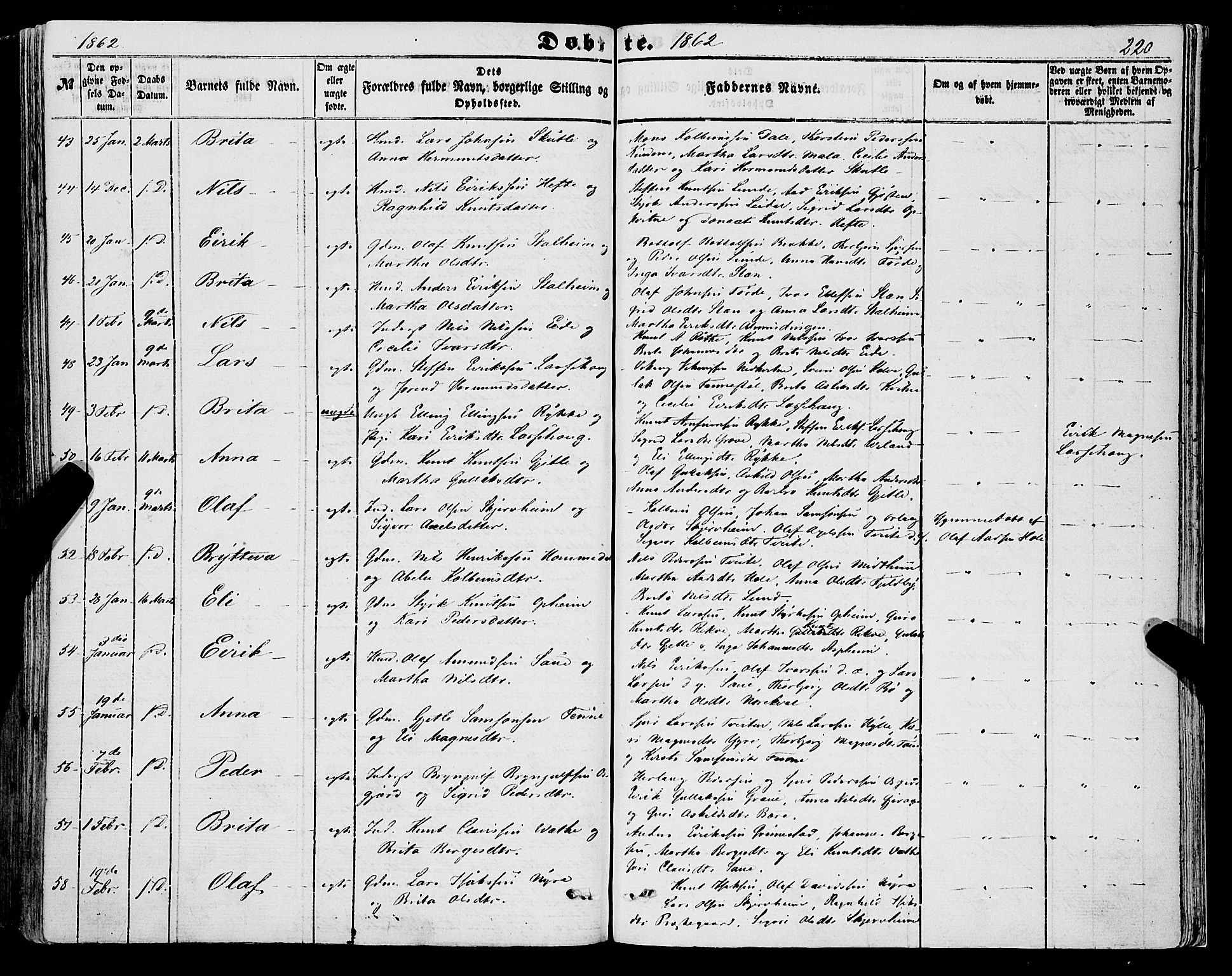 Voss sokneprestembete, AV/SAB-A-79001/H/Haa: Parish register (official) no. A 16, 1849-1863, p. 220