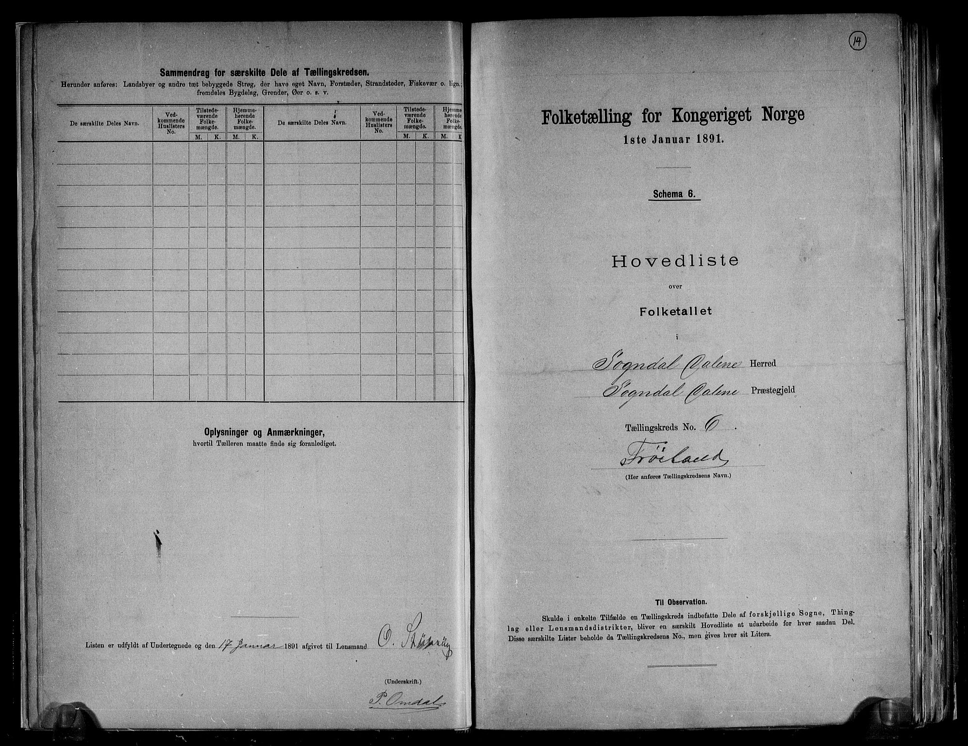 RA, 1891 census for 1111 Sokndal, 1891, p. 14