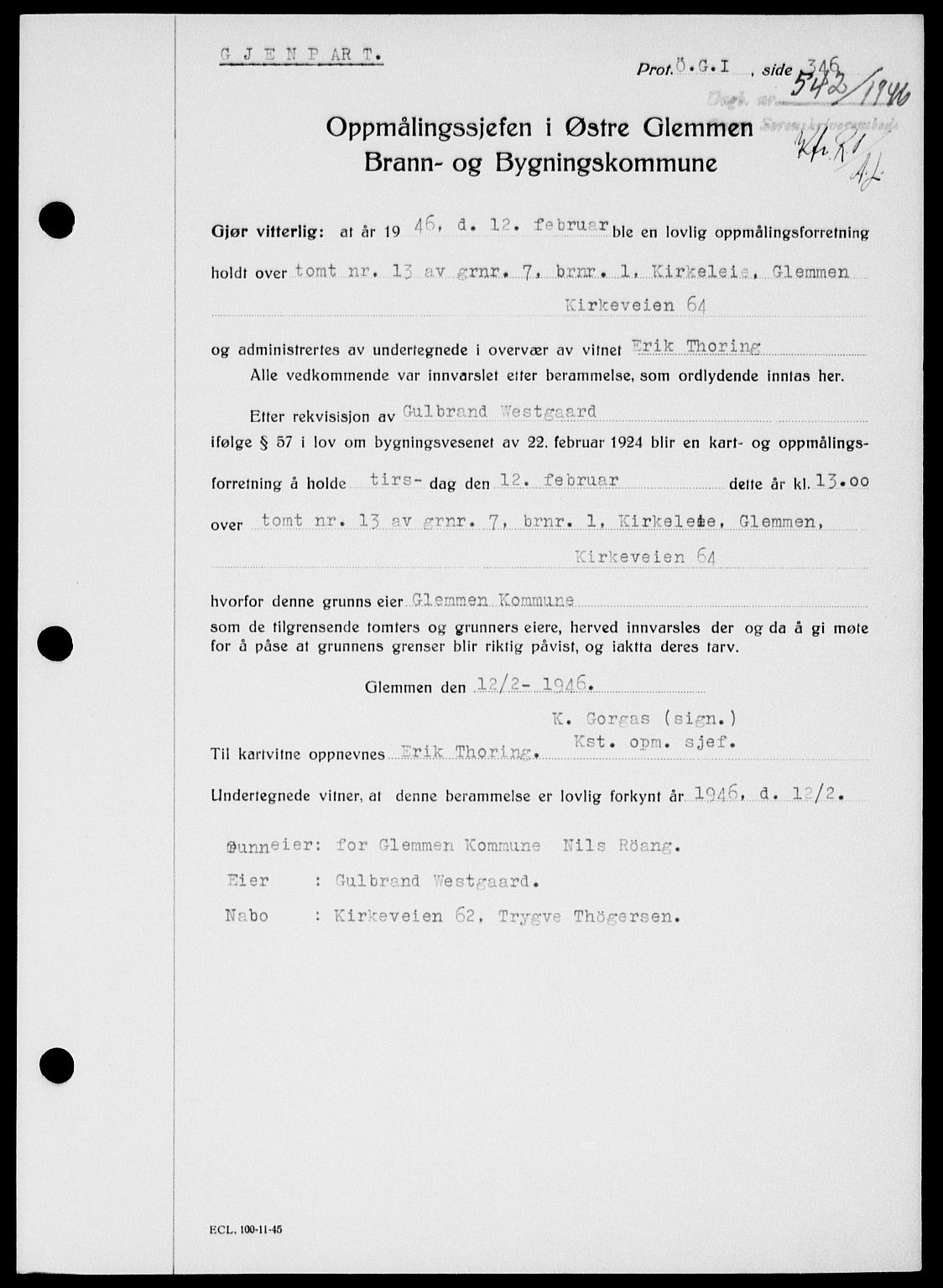 Onsøy sorenskriveri, SAO/A-10474/G/Ga/Gab/L0015: Mortgage book no. II A-15, 1945-1946, Diary no: : 542/1946