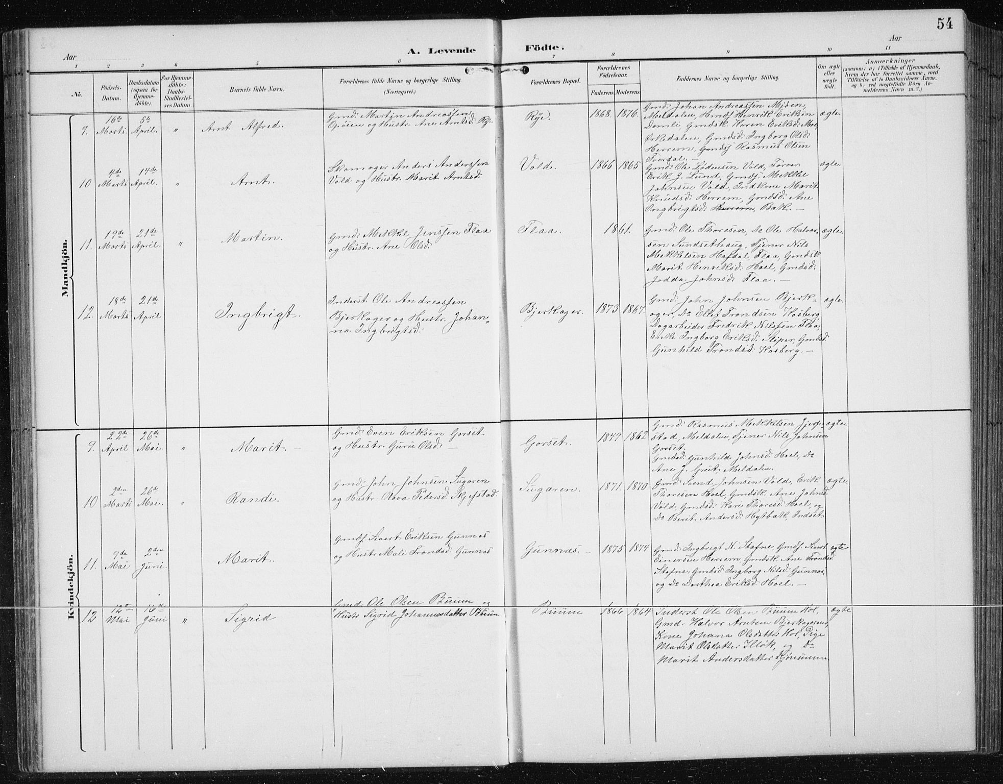 Ministerialprotokoller, klokkerbøker og fødselsregistre - Sør-Trøndelag, AV/SAT-A-1456/674/L0876: Parish register (copy) no. 674C03, 1892-1912, p. 54