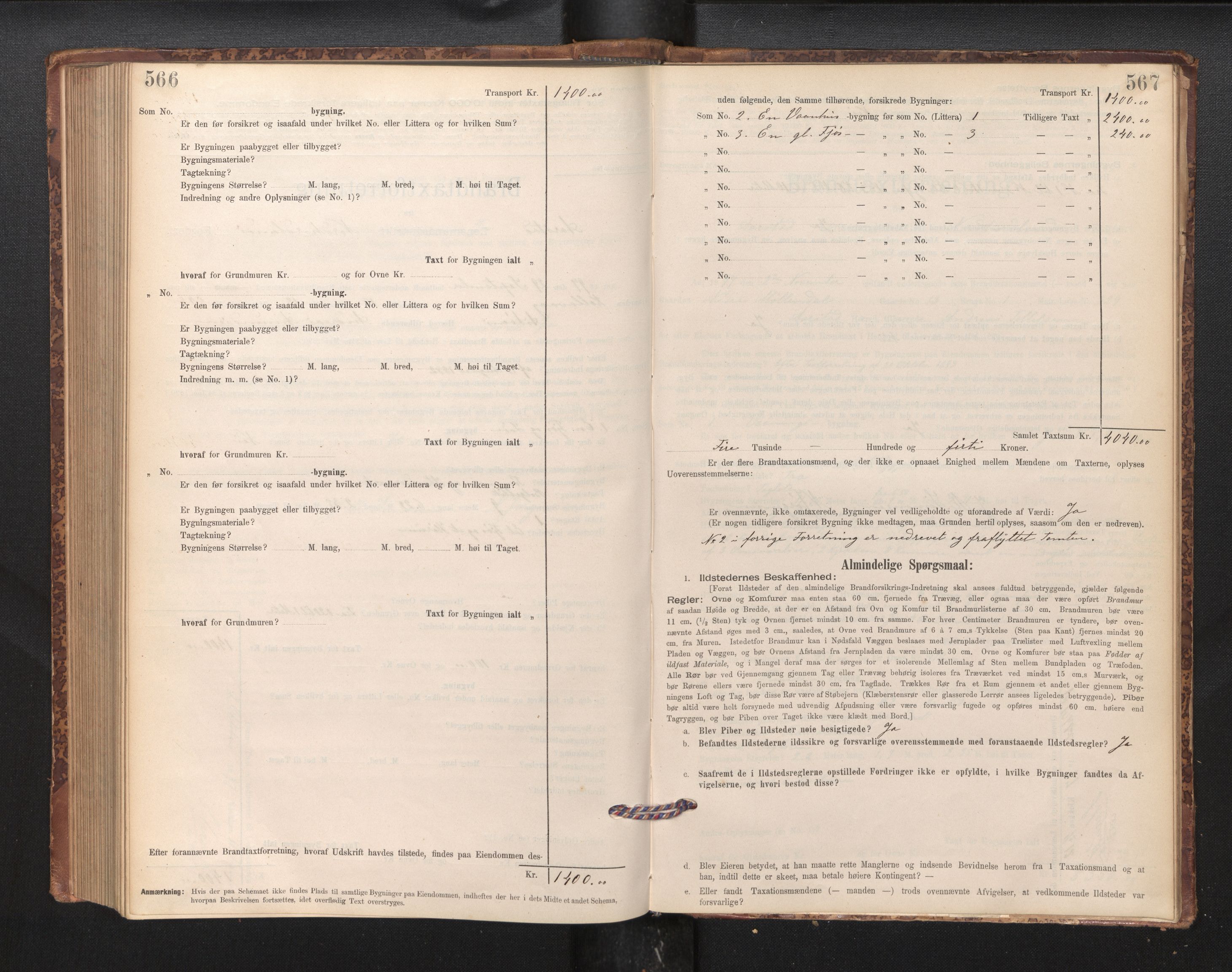 Lensmannen i Årstad, AV/SAB-A-36201/0012/L0011: Branntakstprotokoll,skjematakst, 1895-1901, p. 566-567