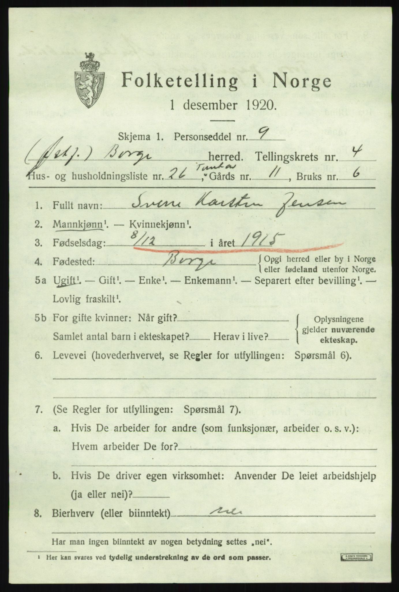SAO, 1920 census for Borge, 1920, p. 8083