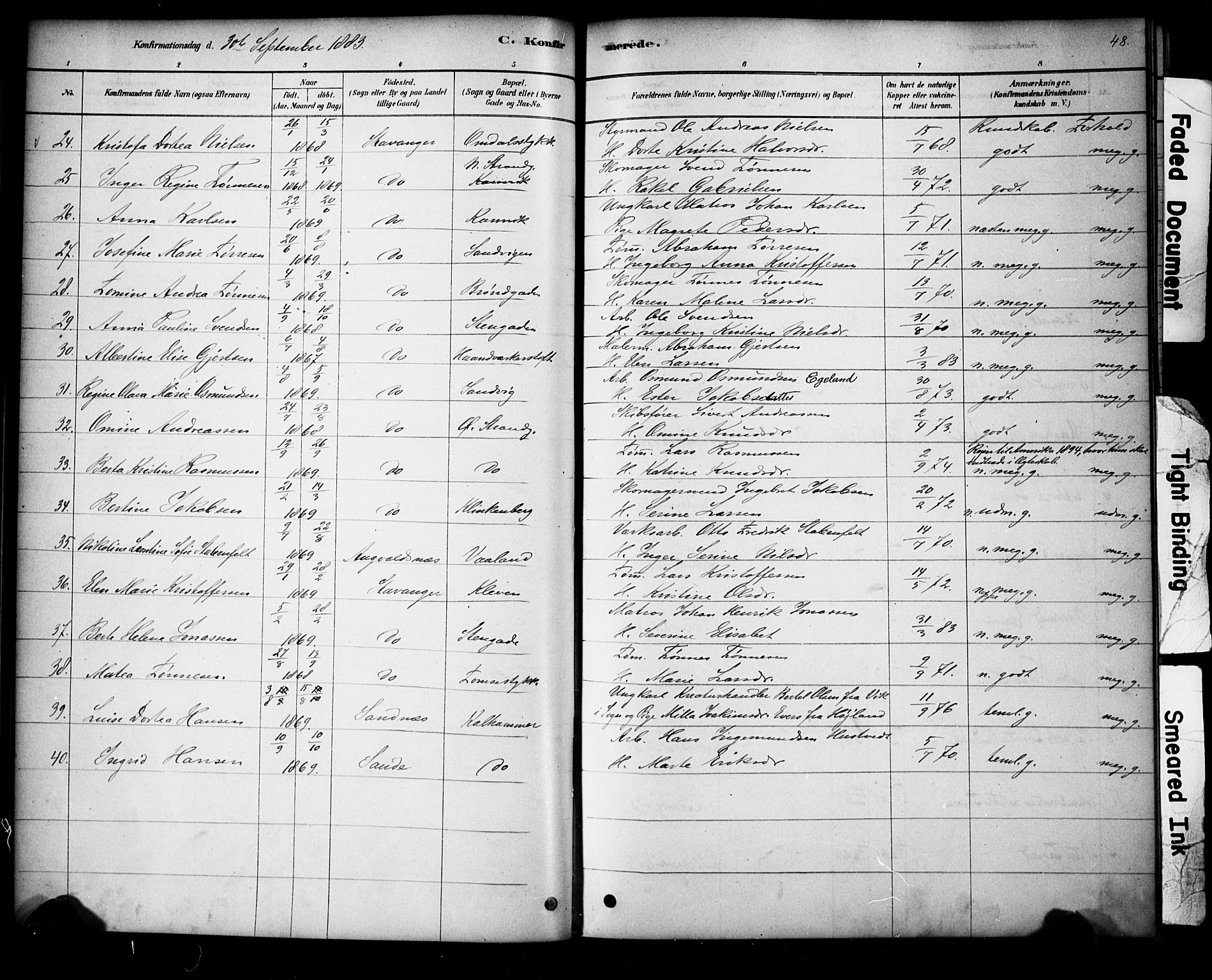 Domkirken sokneprestkontor, AV/SAST-A-101812/001/30/30BA/L0028: Parish register (official) no. A 27, 1878-1896, p. 48