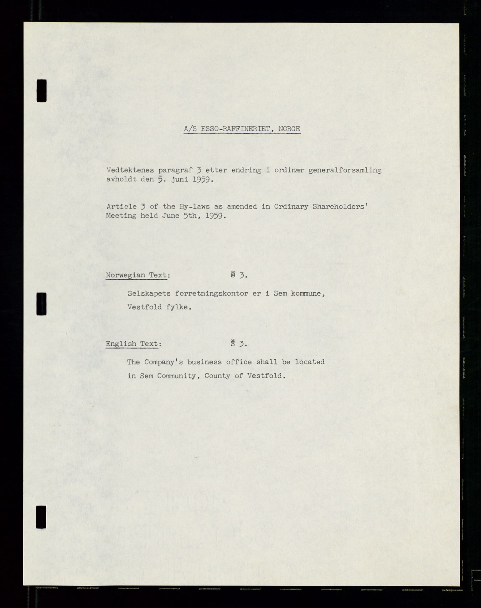 PA 1537 - A/S Essoraffineriet Norge, AV/SAST-A-101957/A/Aa/L0001/0002: Styremøter / Shareholder meetings, board meetings, by laws (vedtekter), 1957-1960, p. 94