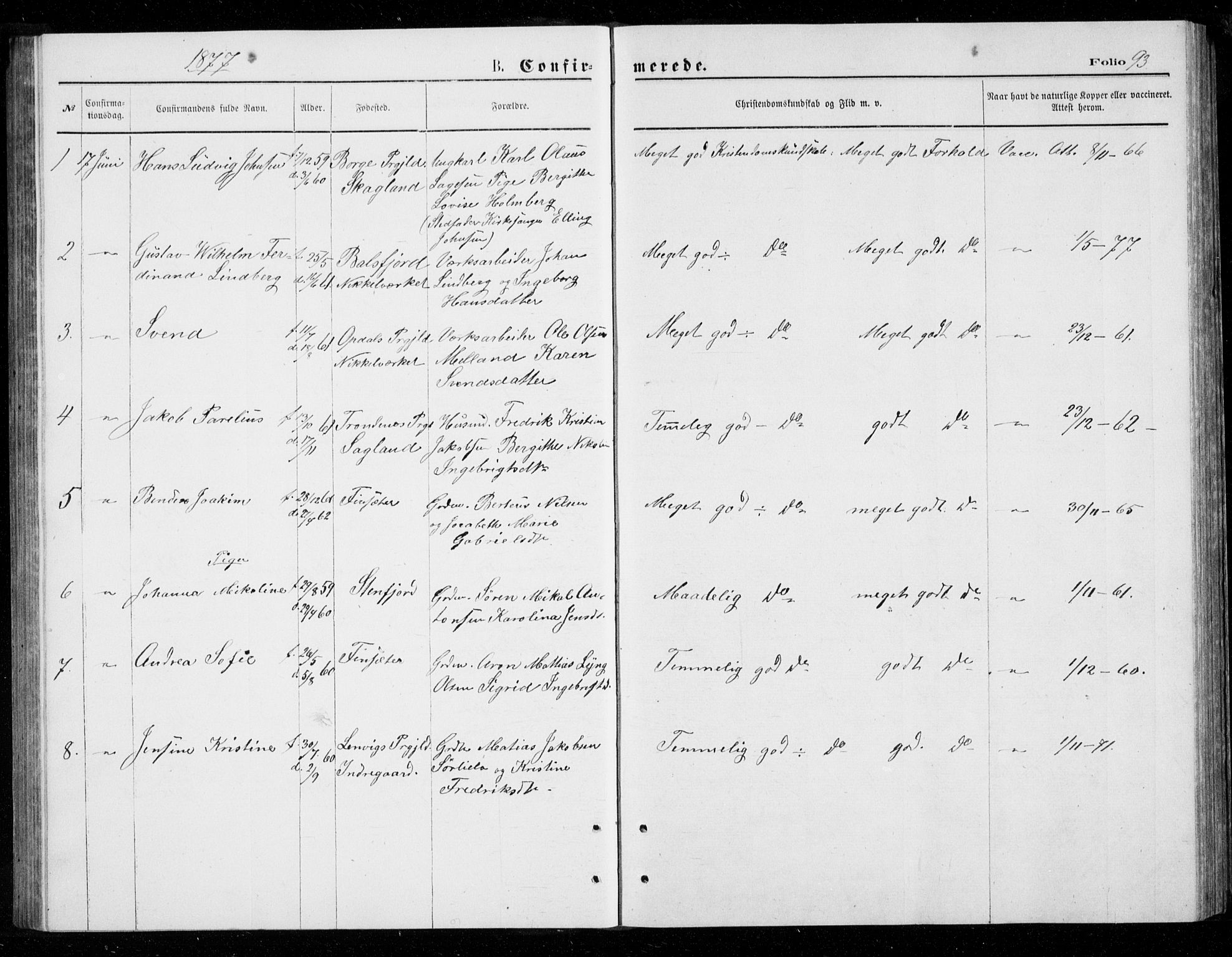 Berg sokneprestkontor, SATØ/S-1318/G/Ga/Gab/L0003klokker: Parish register (copy) no. 3, 1874-1886, p. 93