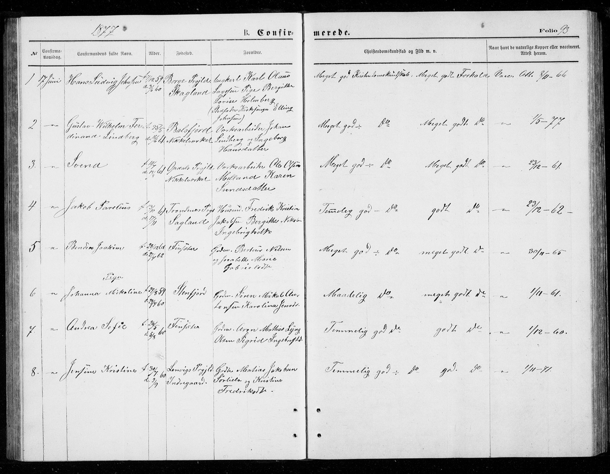 Berg sokneprestkontor, AV/SATØ-S-1318/G/Ga/Gab/L0003klokker: Parish register (copy) no. 3, 1874-1886, p. 93