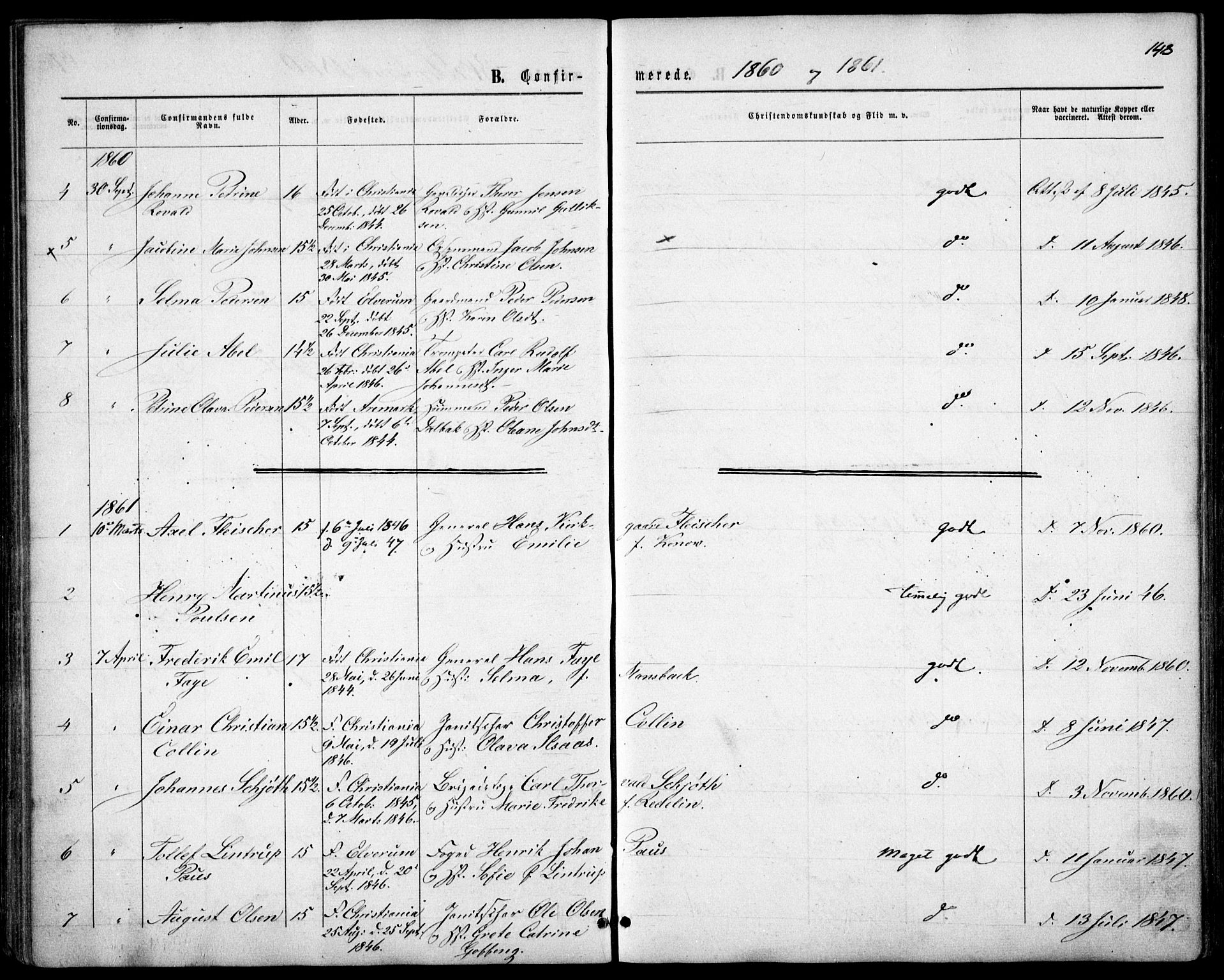 Garnisonsmenigheten Kirkebøker, AV/SAO-A-10846/F/Fa/L0010: Parish register (official) no. 10, 1859-1869, p. 148