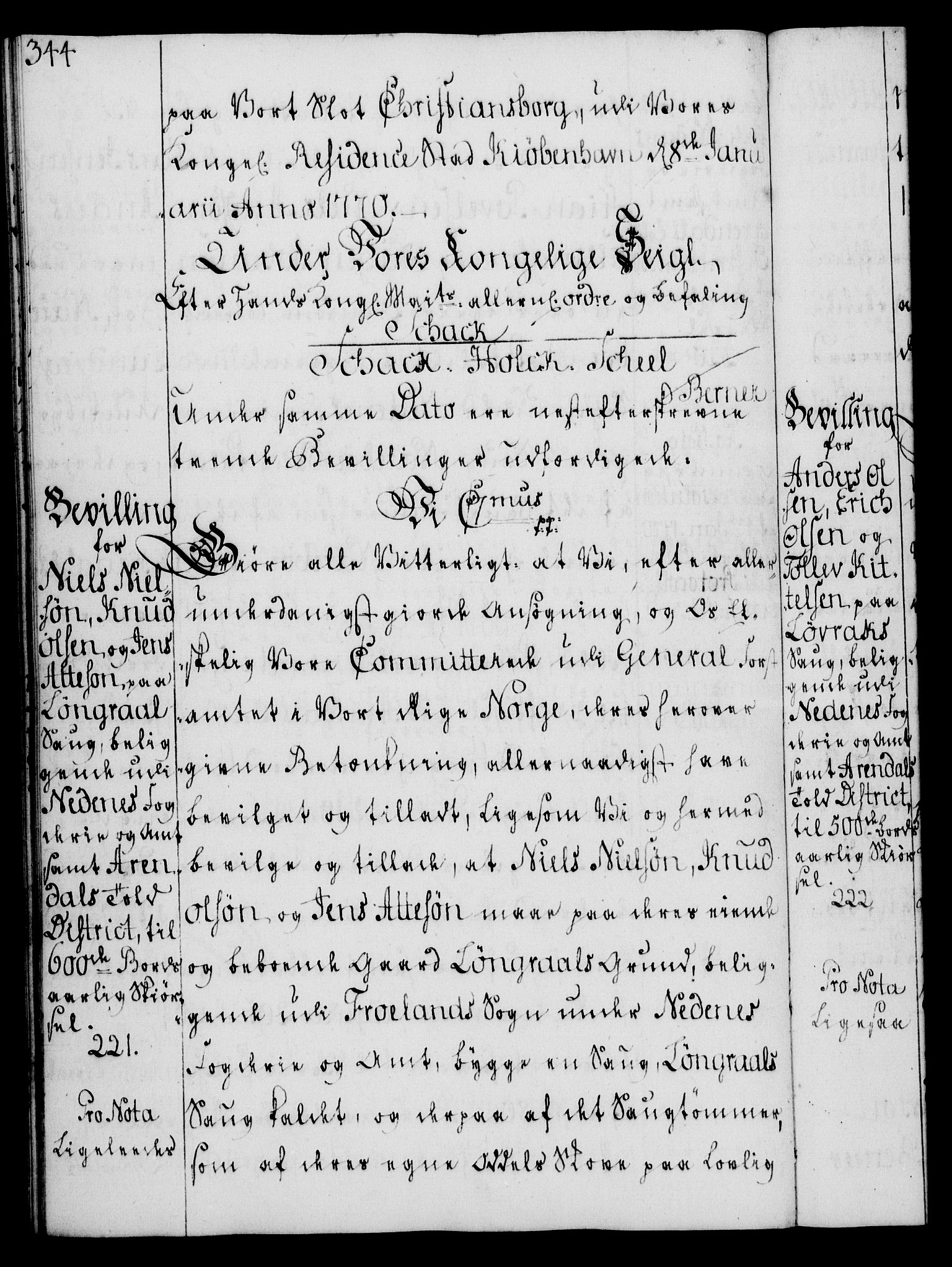Rentekammeret, Kammerkanselliet, RA/EA-3111/G/Gg/Gga/L0008: Norsk ekspedisjonsprotokoll med register (merket RK 53.8), 1768-1771, p. 344