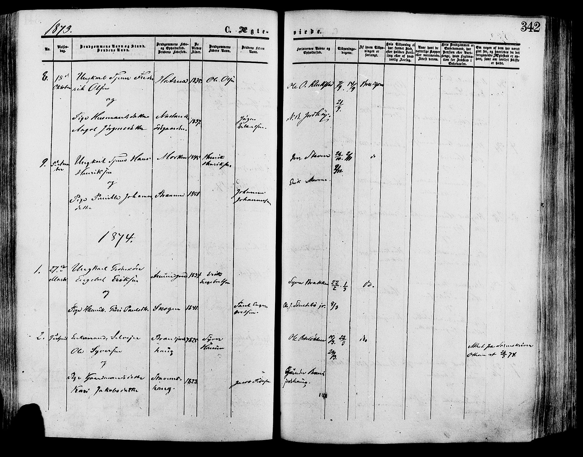 Lesja prestekontor, SAH/PREST-068/H/Ha/Haa/L0008: Parish register (official) no. 8, 1854-1880, p. 342