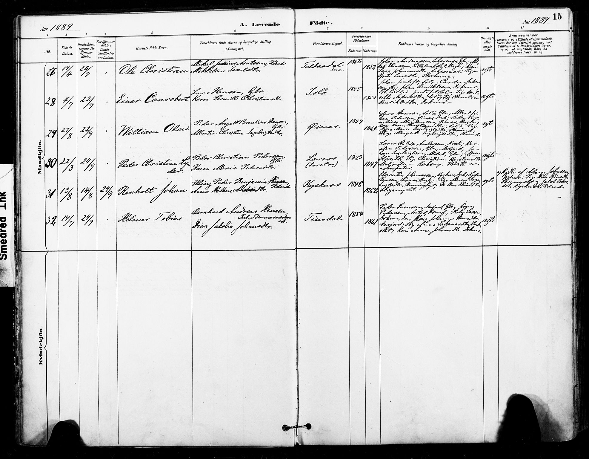 Ministerialprotokoller, klokkerbøker og fødselsregistre - Nordland, AV/SAT-A-1459/846/L0646: Parish register (official) no. 846A04, 1887-1901, p. 15