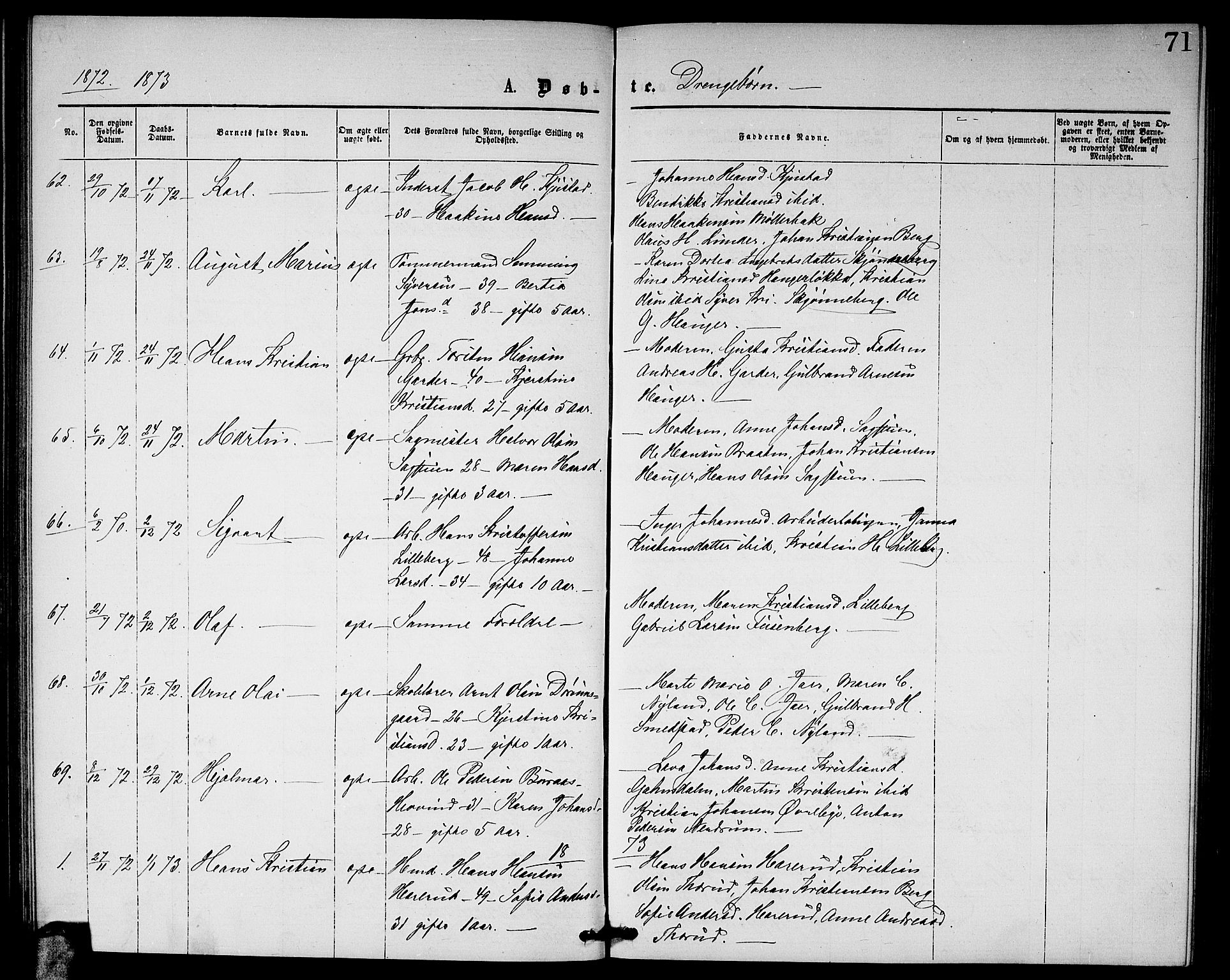 Fet prestekontor Kirkebøker, AV/SAO-A-10370a/G/Ga/L0004: Parish register (copy) no. I 4, 1868-1874, p. 71