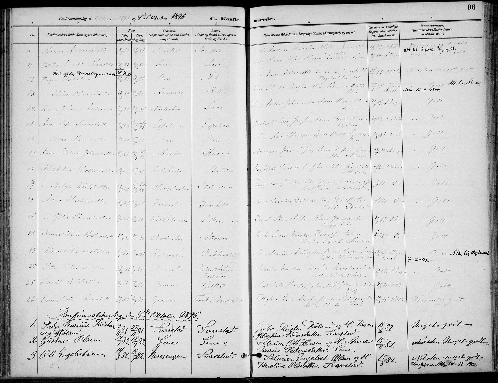 Hole kirkebøker, SAKO/A-228/F/Fa/L0009: Parish register (official) no. I 9, 1892-1907, p. 96