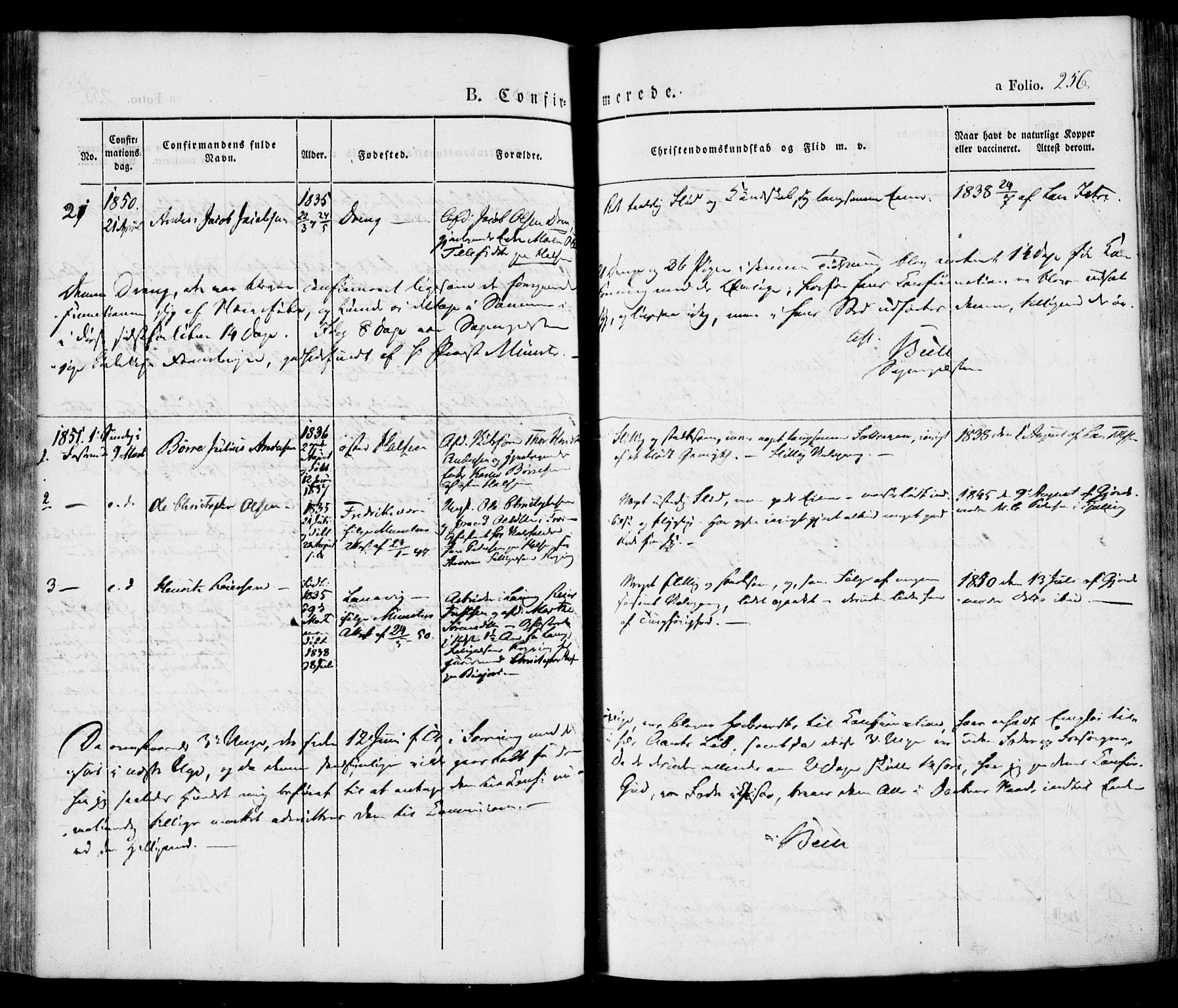 Tjølling kirkebøker, SAKO/A-60/F/Fa/L0006: Parish register (official) no. 6, 1835-1859, p. 256