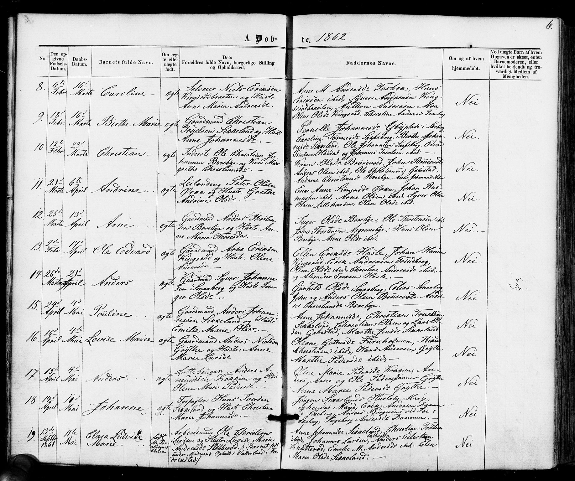 Varteig prestekontor Kirkebøker, AV/SAO-A-10447a/F/Fa/L0001: Parish register (official) no. 1, 1861-1877, p. 6