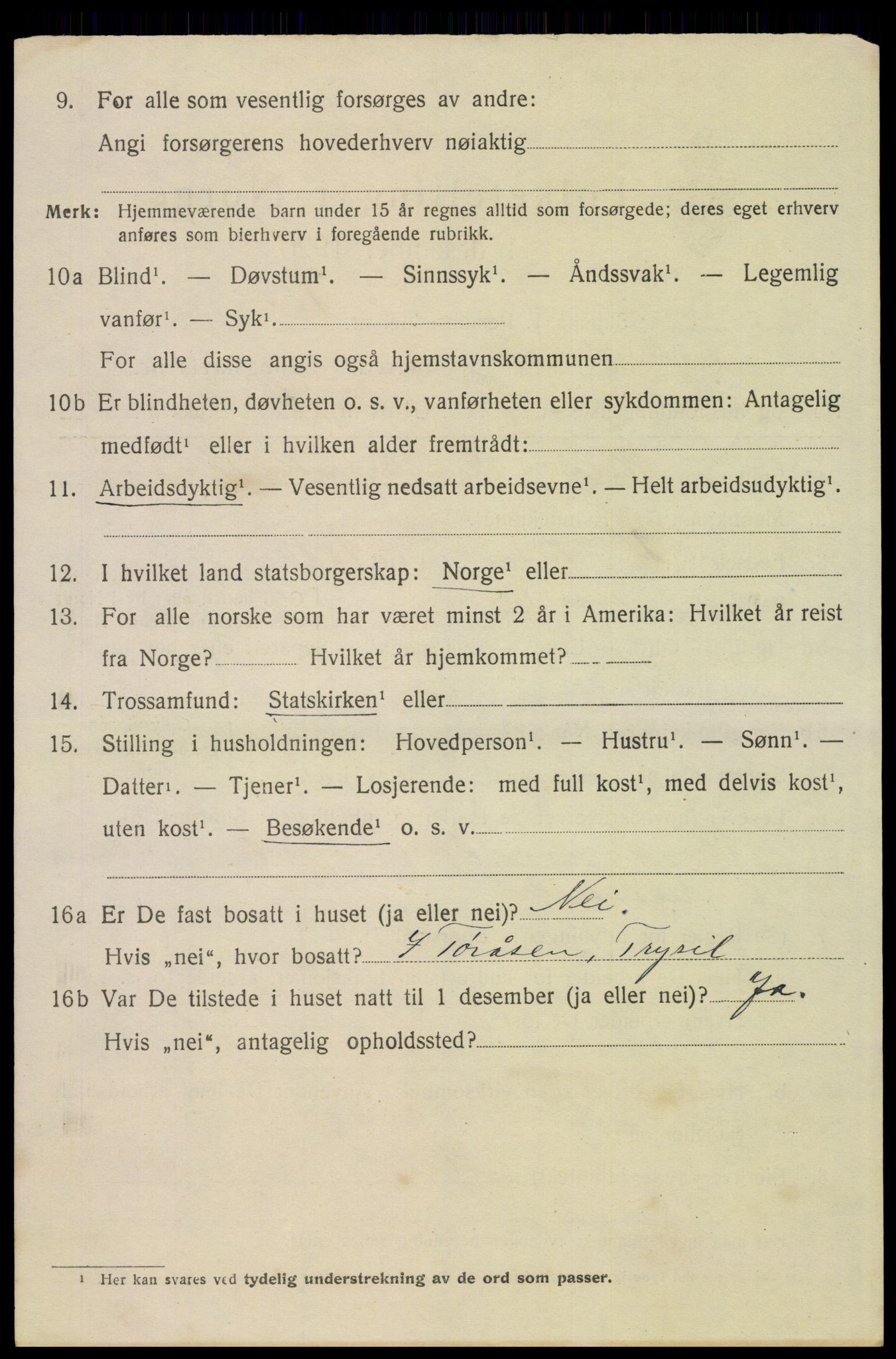 SAH, 1920 census for Trysil, 1920, p. 15988