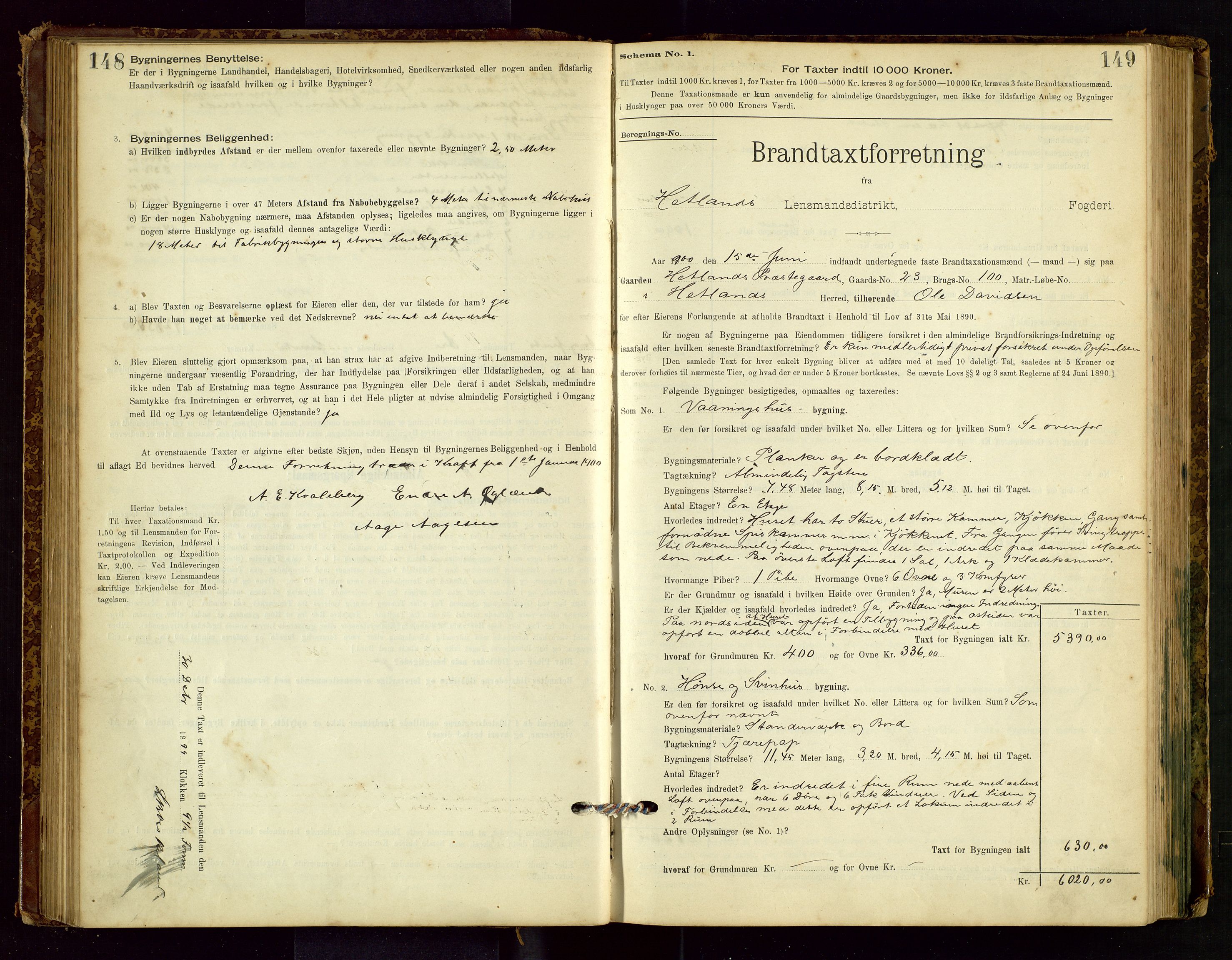 Hetland lensmannskontor, SAST/A-100101/Gob/L0001: "Brandtaxationsprotokol", 1895-1918, p. 148-149