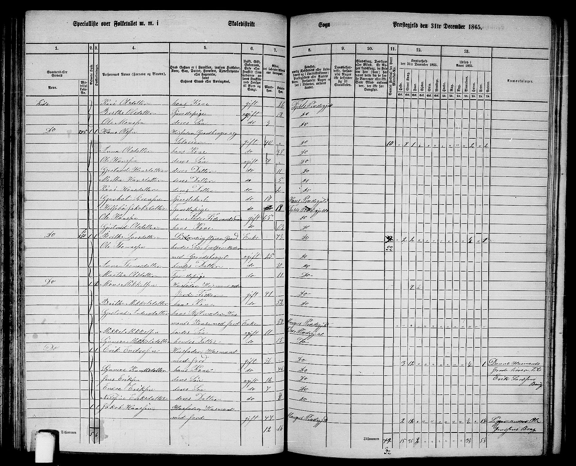 RA, 1865 census for Fjell, 1865, p. 99