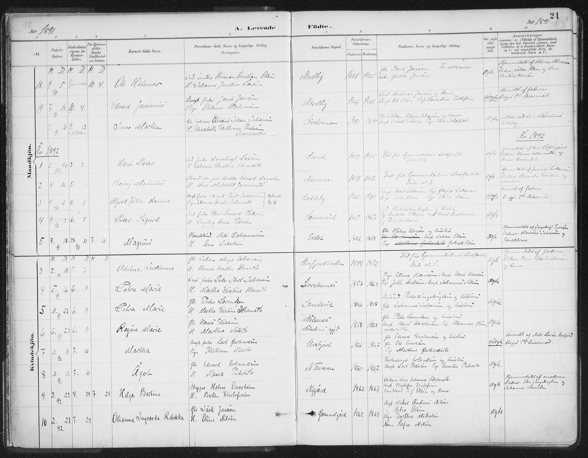 Balsfjord sokneprestembete, AV/SATØ-S-1303/G/Ga/L0007kirke: Parish register (official) no. 7, 1887-1909, p. 21