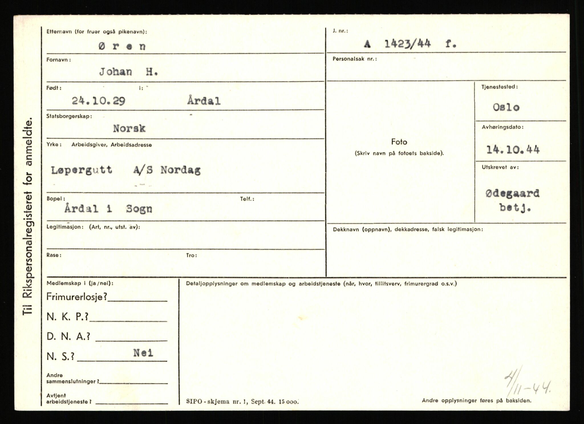 Statspolitiet - Hovedkontoret / Osloavdelingen, AV/RA-S-1329/C/Ca/L0016: Uberg - Øystese, 1943-1945, p. 3625