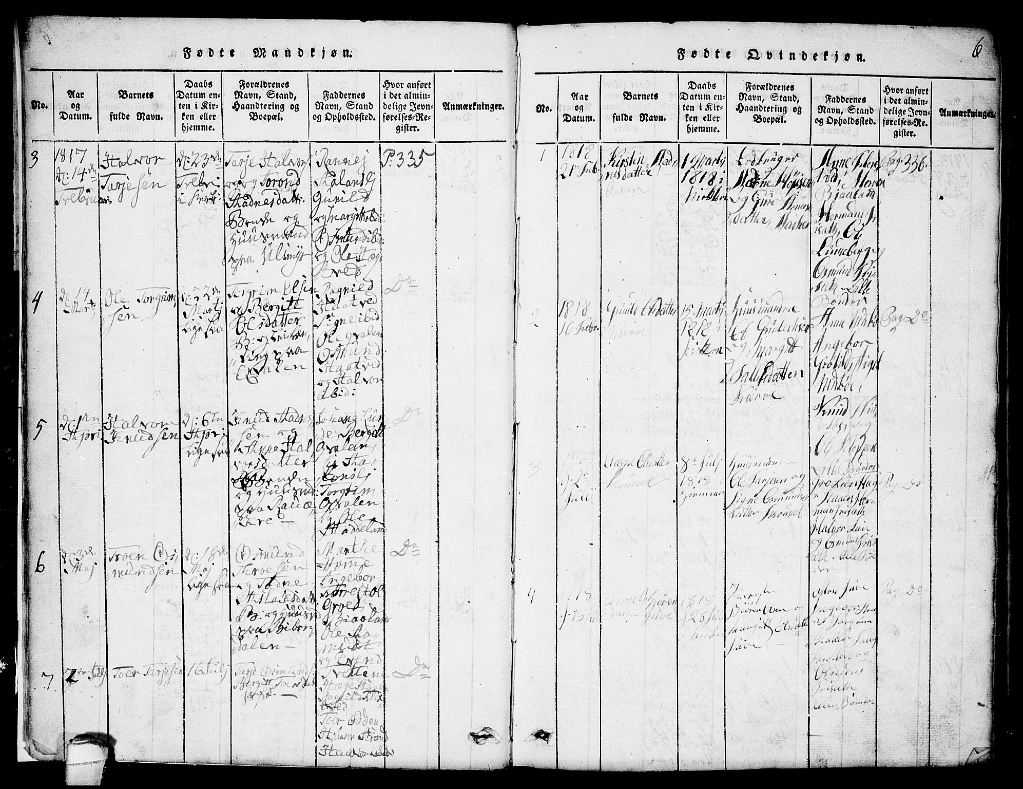 Lårdal kirkebøker, SAKO/A-284/G/Ga/L0001: Parish register (copy) no. I 1, 1815-1861, p. 6