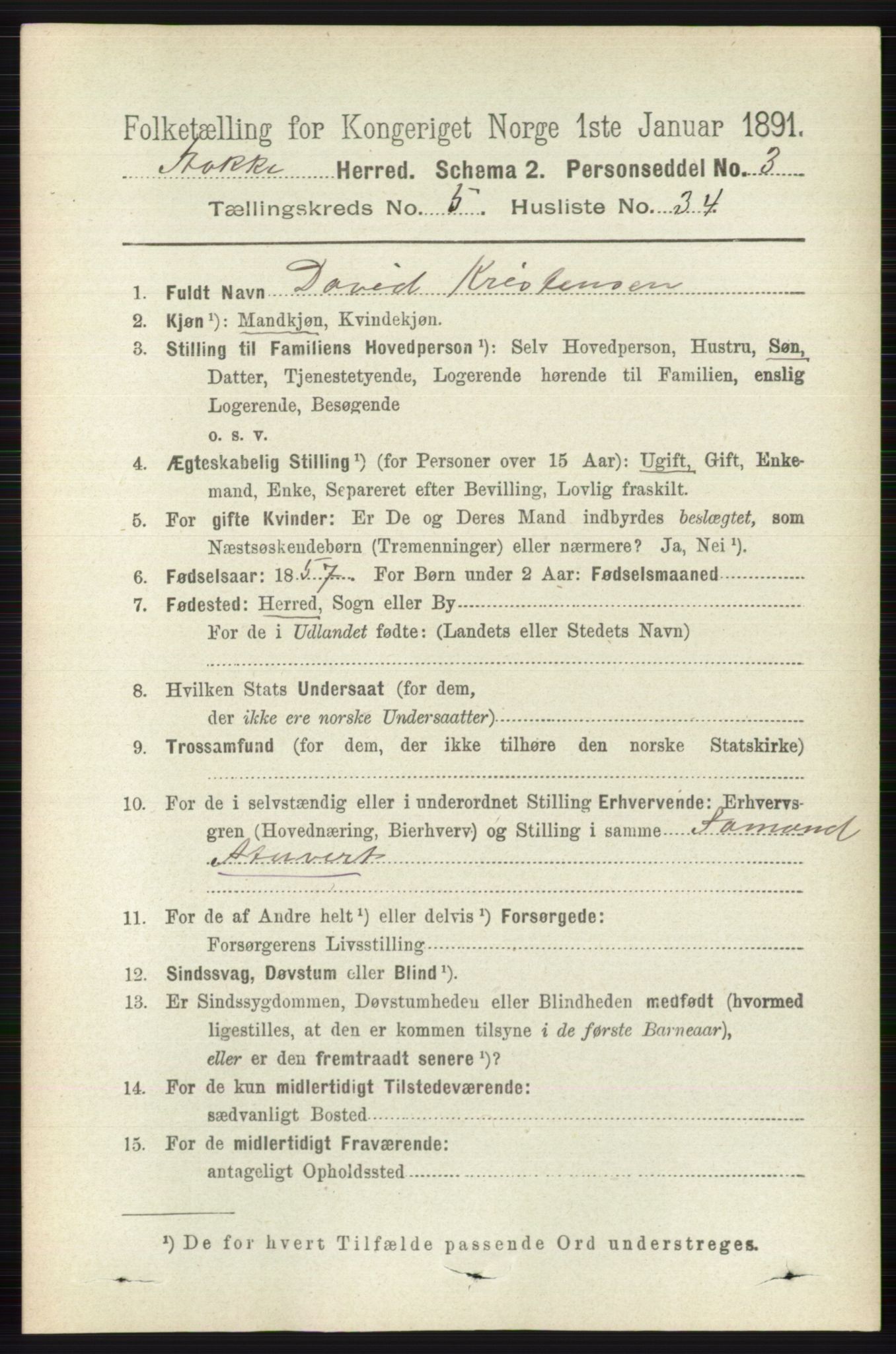 RA, 1891 census for 0720 Stokke, 1891, p. 3271