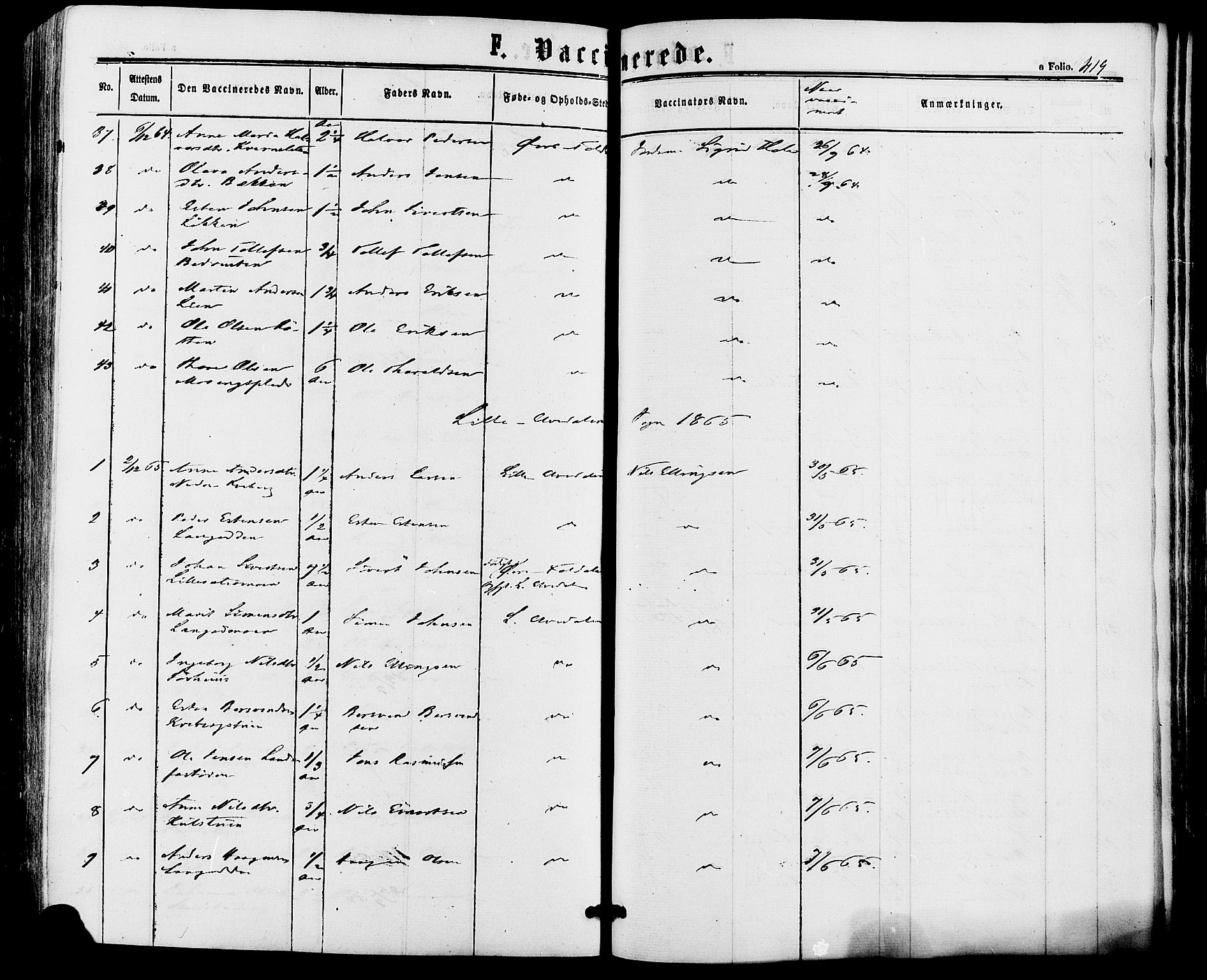 Alvdal prestekontor, SAH/PREST-060/H/Ha/Haa/L0001: Parish register (official) no. 1, 1863-1882, p. 419