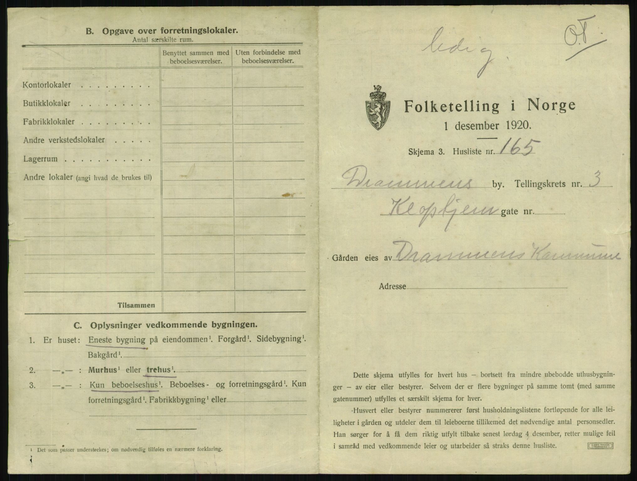 SAKO, 1920 census for Drammen, 1920, p. 1664