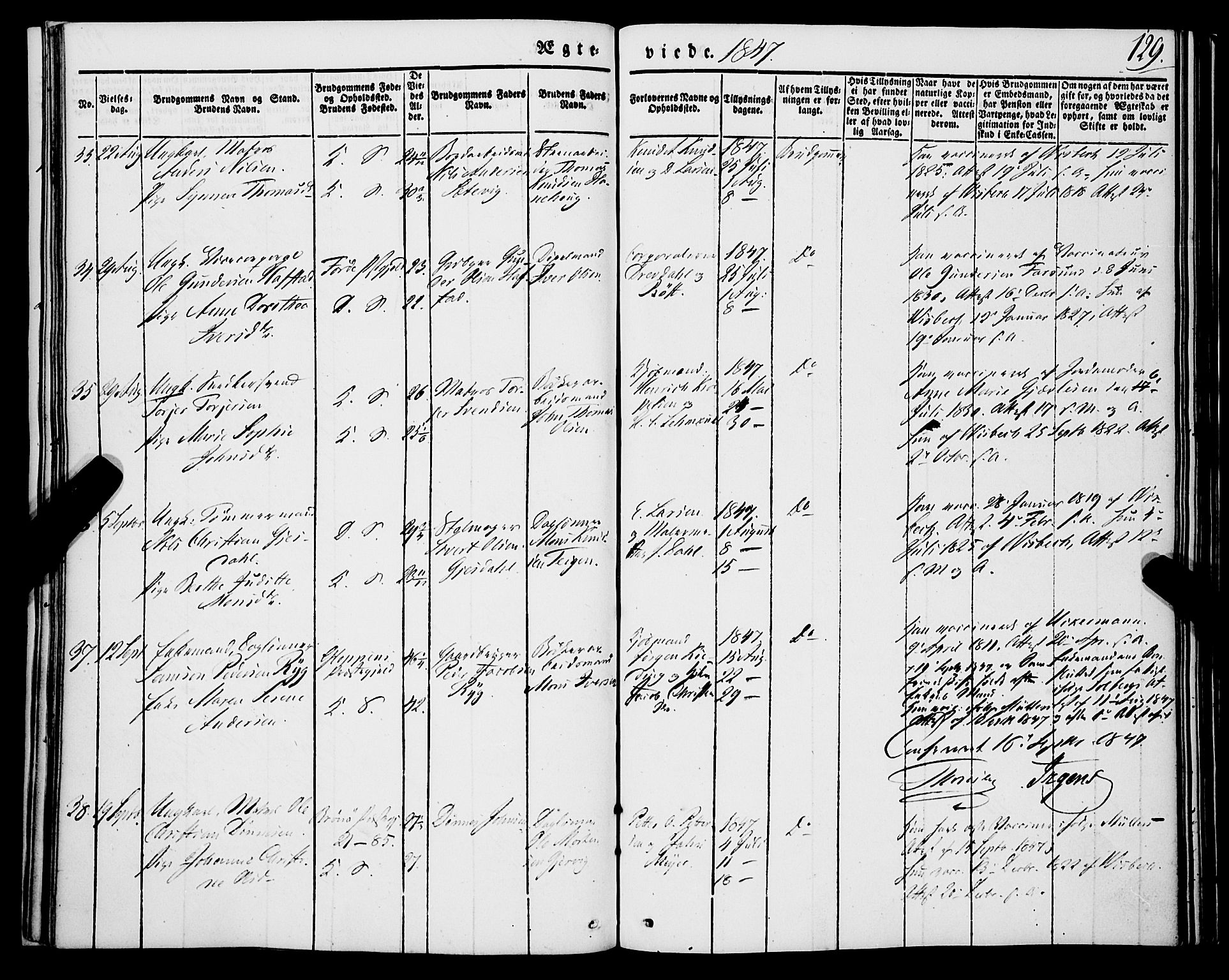 Korskirken sokneprestembete, AV/SAB-A-76101/H/Haa/L0034: Parish register (official) no. D 1, 1832-1852, p. 129