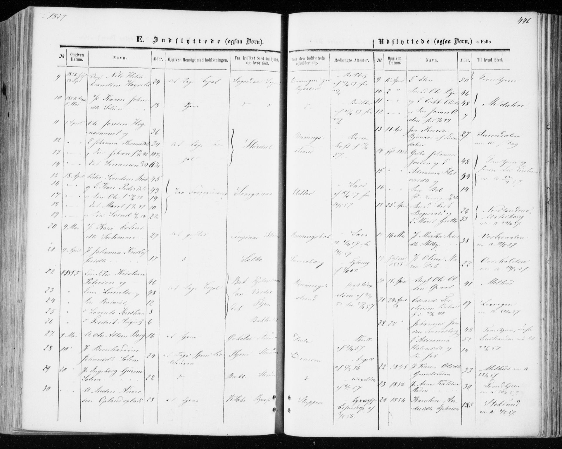 Ministerialprotokoller, klokkerbøker og fødselsregistre - Sør-Trøndelag, SAT/A-1456/606/L0292: Parish register (official) no. 606A07, 1856-1865, p. 446