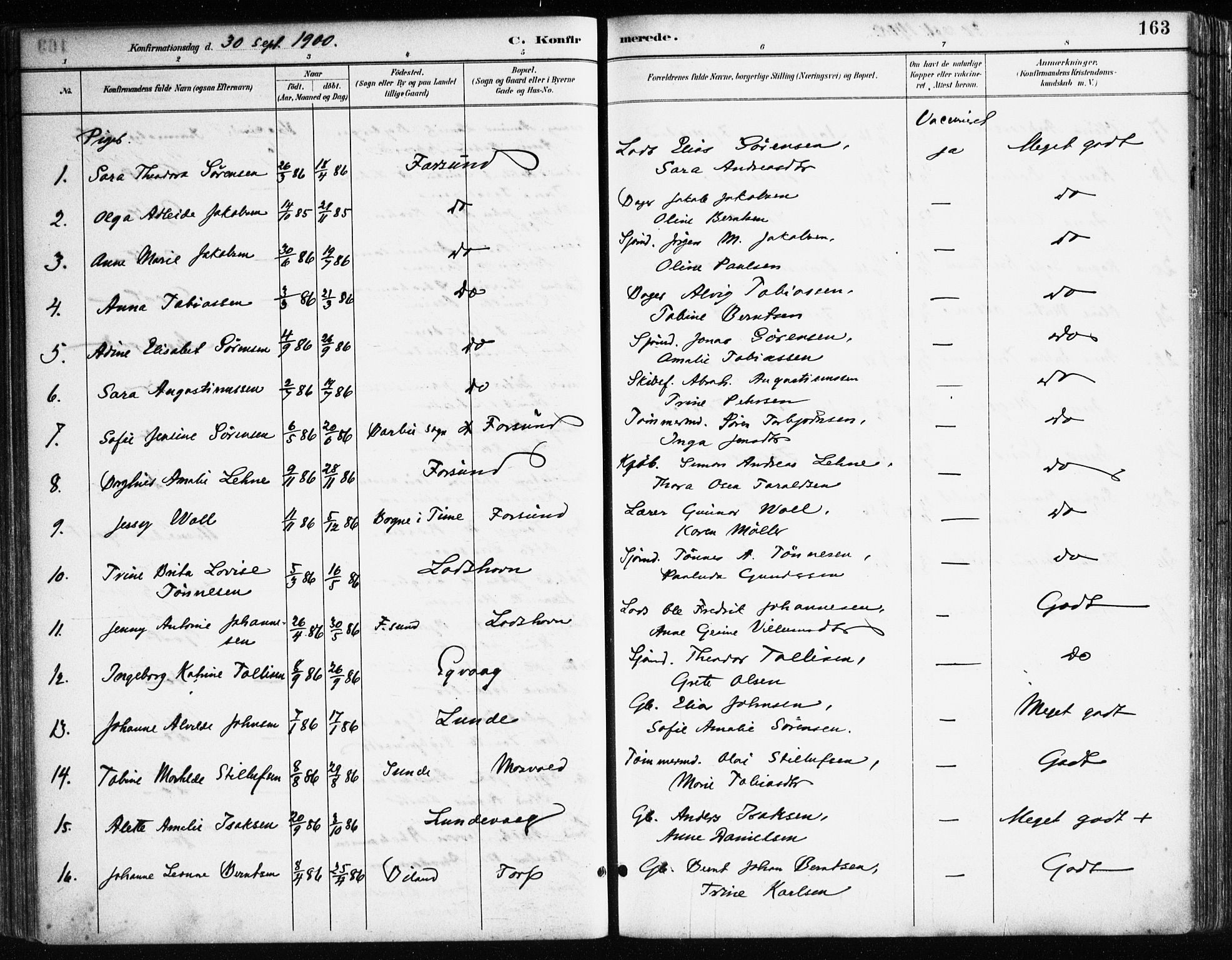 Farsund sokneprestkontor, AV/SAK-1111-0009/F/Fa/L0006: Parish register (official) no. A 6, 1887-1920, p. 163