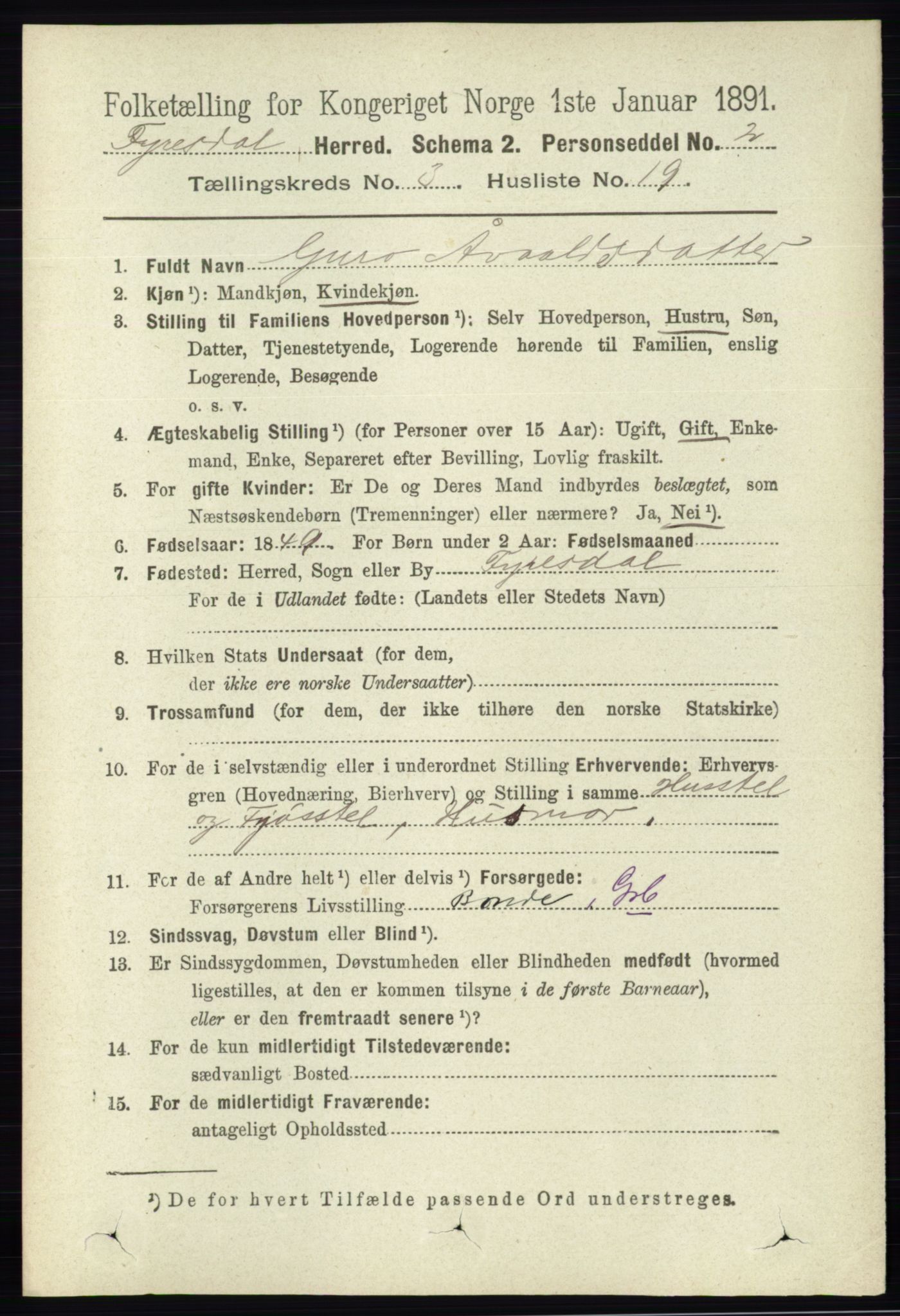 RA, 1891 census for 0831 Fyresdal, 1891, p. 577