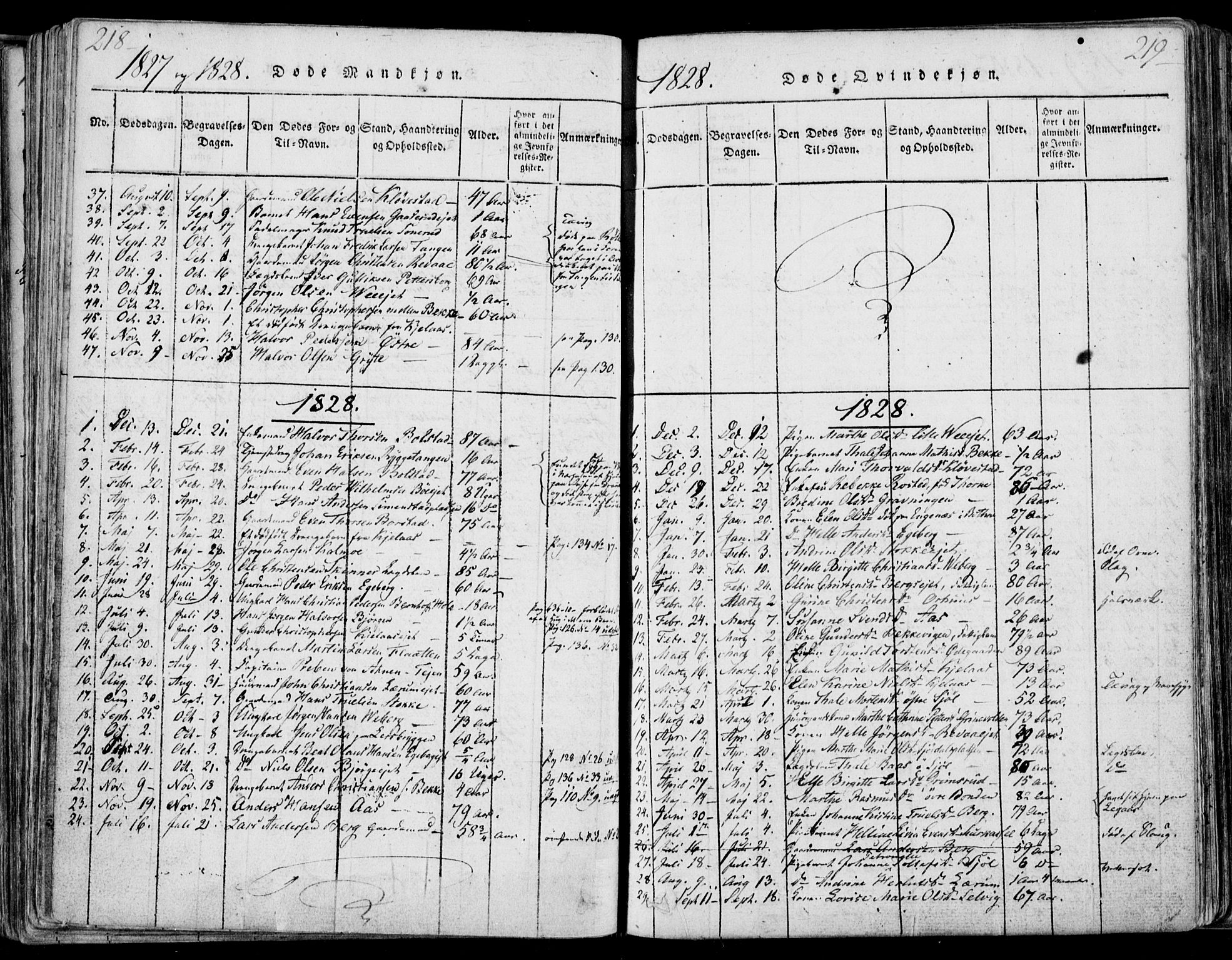 Sande Kirkebøker, SAKO/A-53/F/Fa/L0003: Parish register (official) no. 3, 1814-1847, p. 218-219
